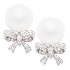 Ella Gafter 14mm Pearl Diamond Bow Earrings 