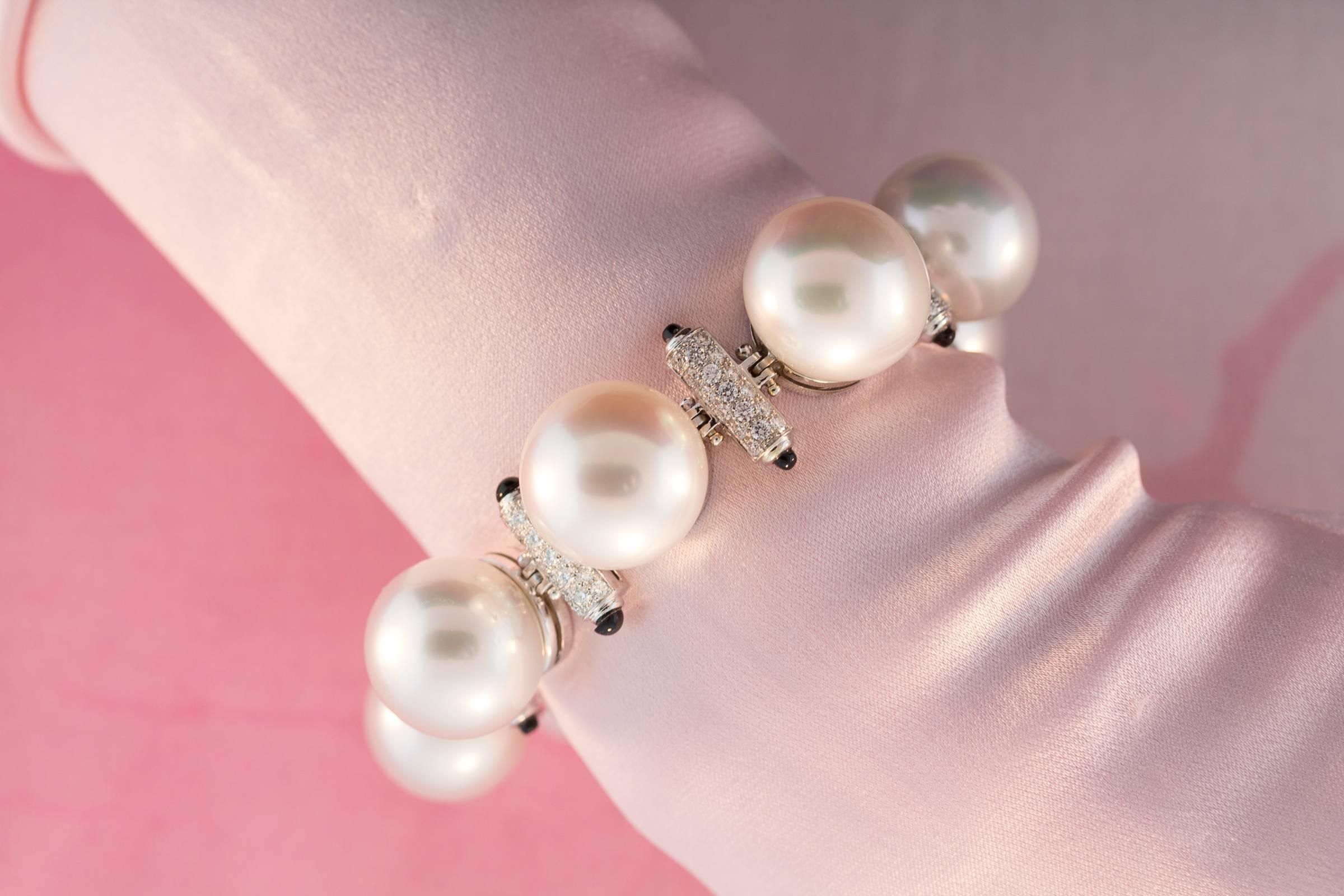 Ella Gafter South Sea Pearl Diamond Onyx Cuff Bracelet  For Sale 6