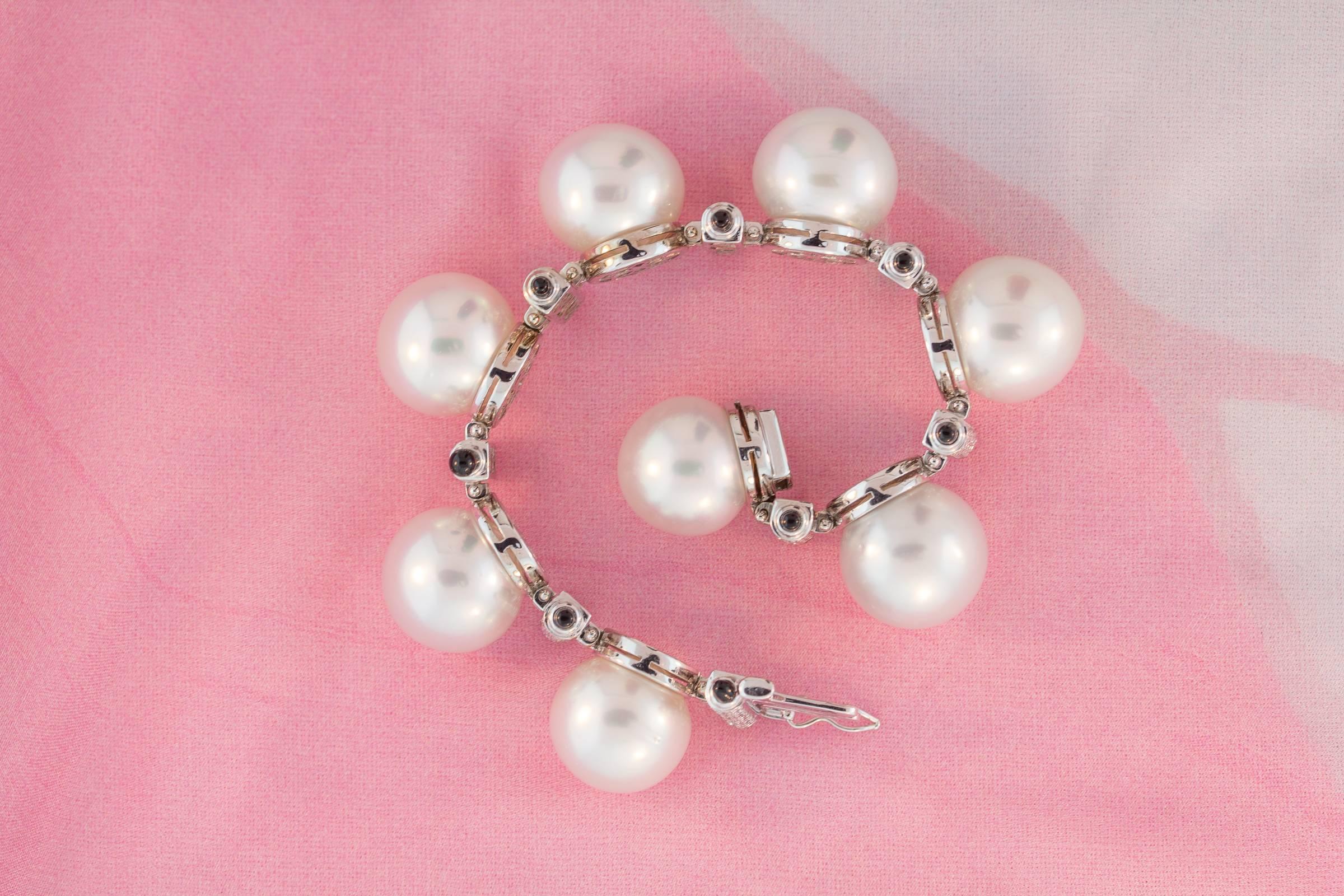 Ella Gafter South Sea Pearl Diamond Onyx Cuff Bracelet  For Sale 5