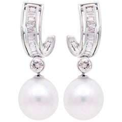 Ella Gafter White South Sea Pearl and Diamond White Gold Dangle Drop Earrings