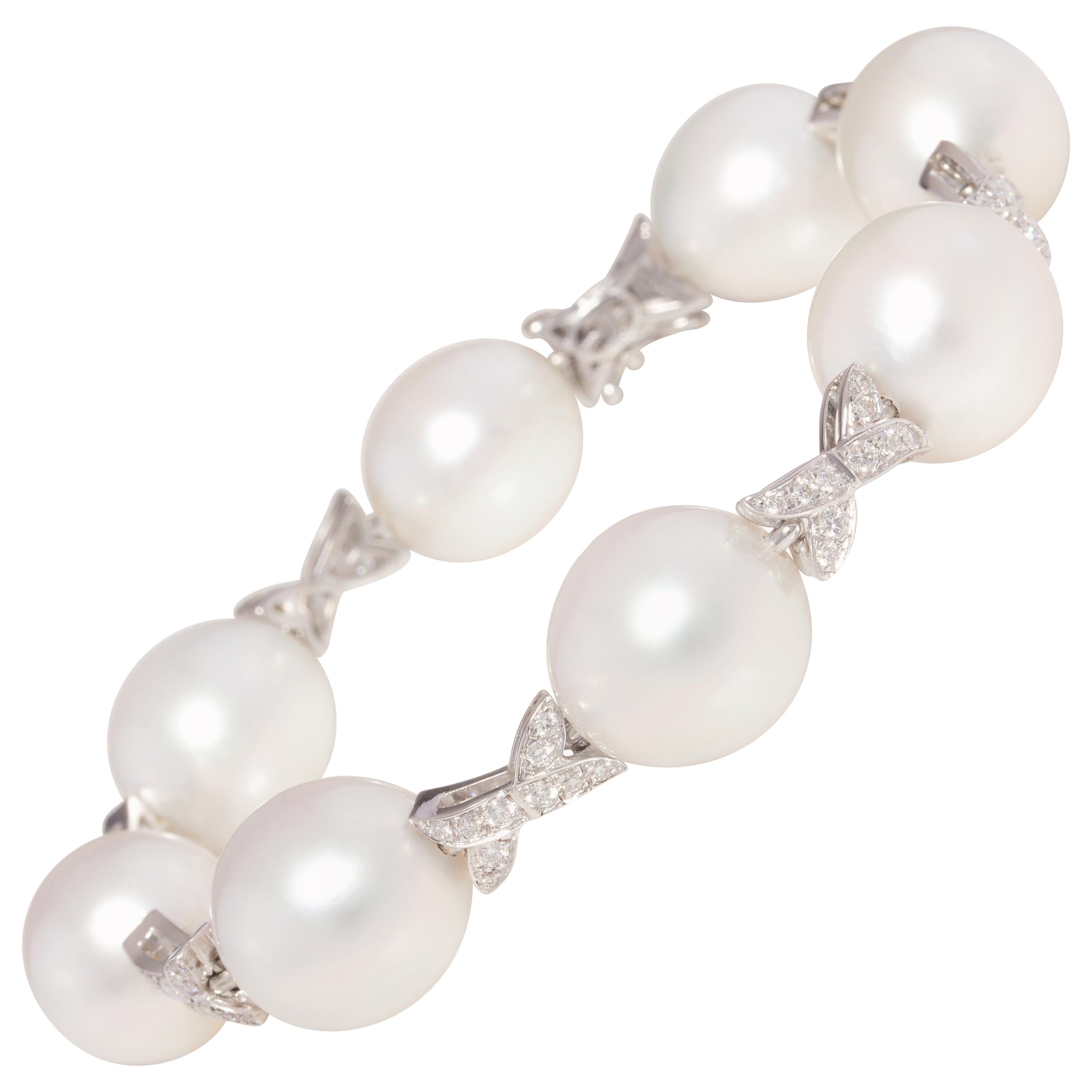 Ella Gafter White South Sea Pearl Diamond Bracelet For Sale