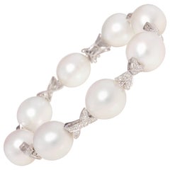 Ella Gafter Bracelet en perles blanches des mers du Sud et diamants
