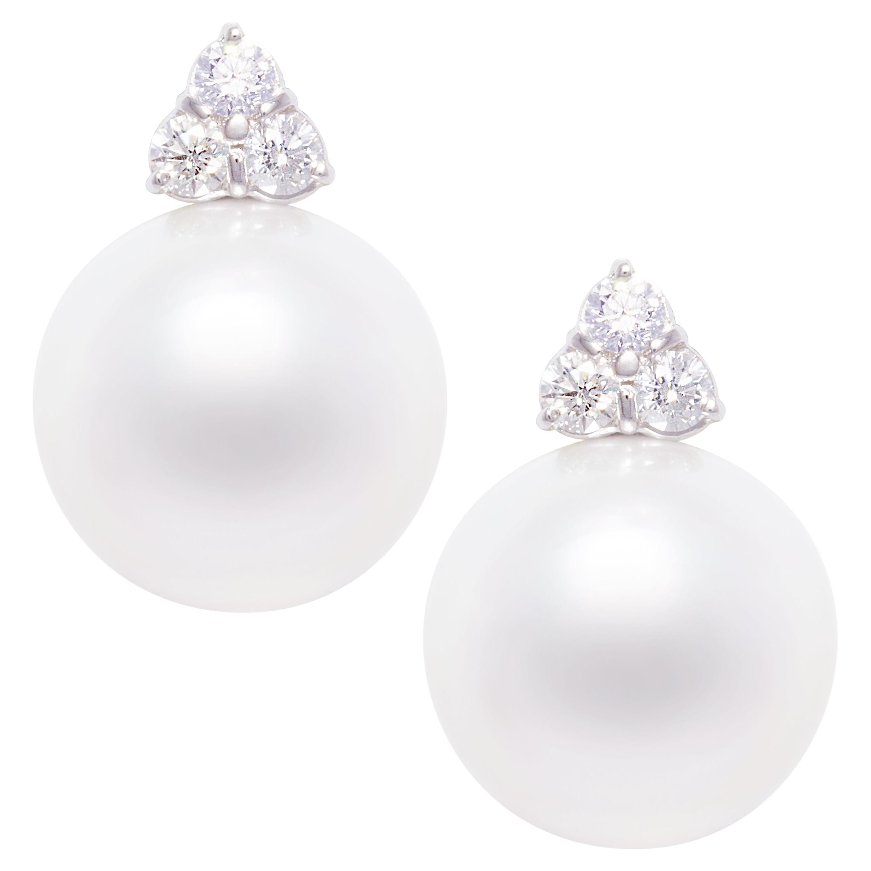 Ella Gafter White South Sea Pearl Diamond Clip on Earrings For Sale