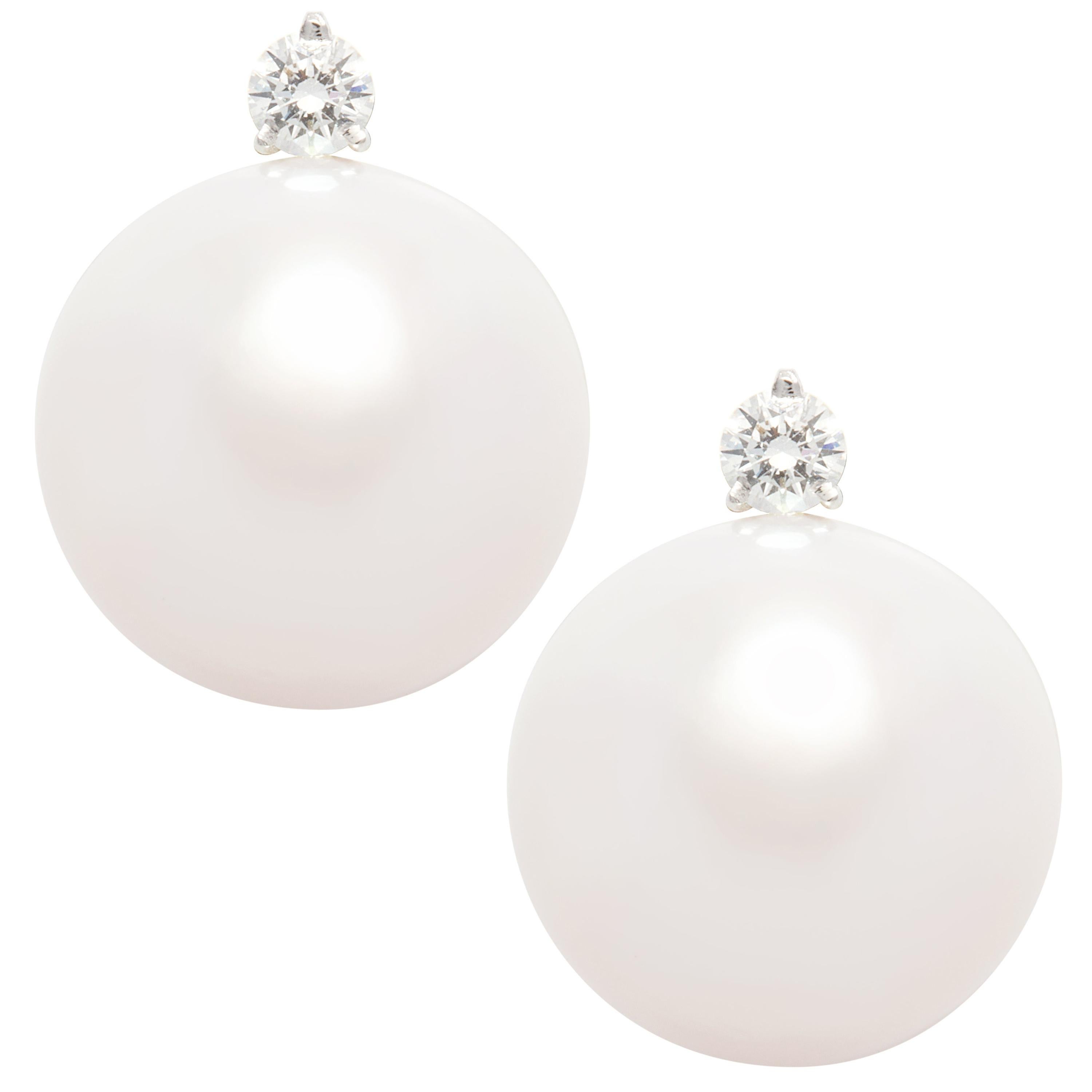 South Sea Pearl 14mm Diamond Clip-On Earrings Design by Ella Gafter