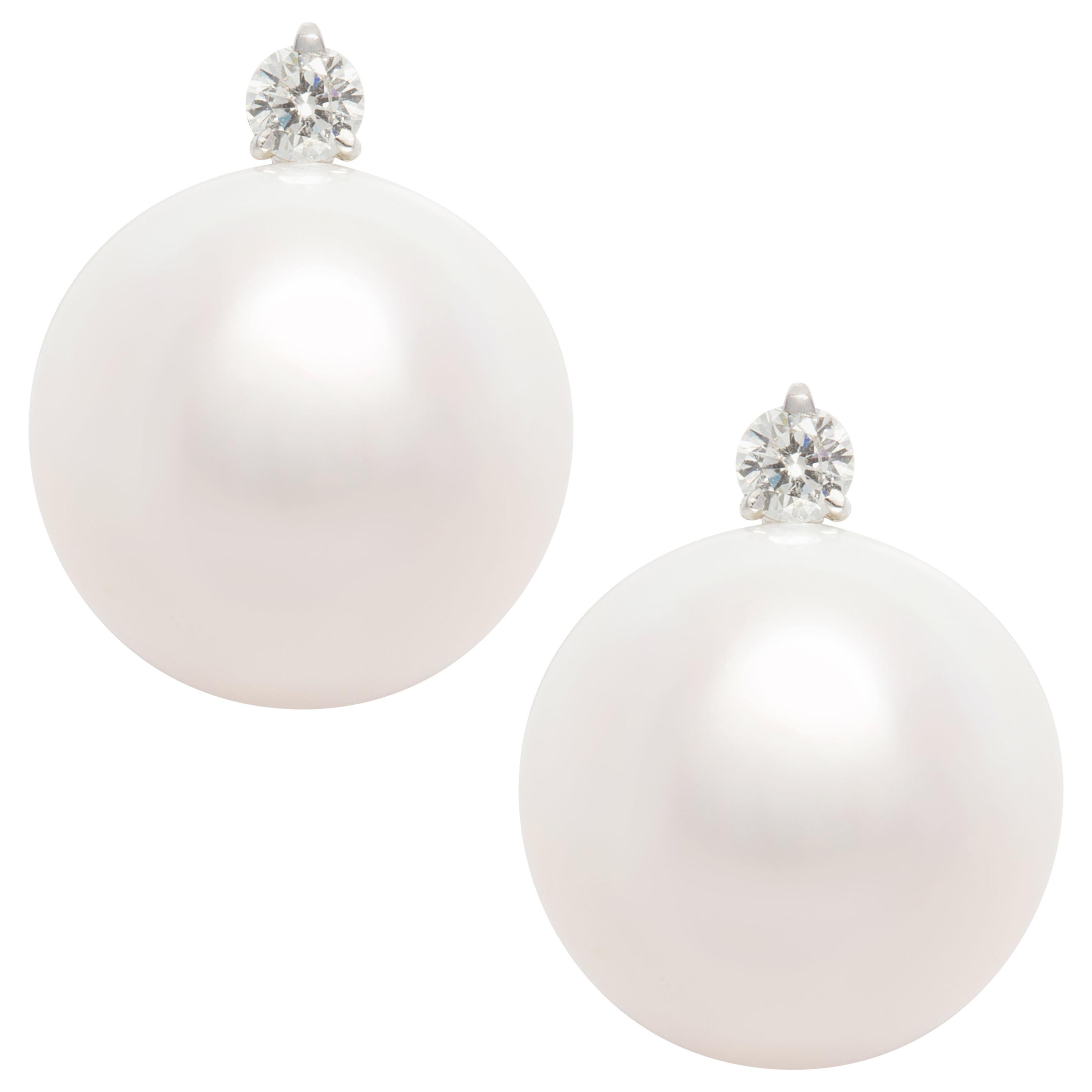 South Sea Pearl 15mm Diamond Clip-On Earrings Design by Ella Gafter