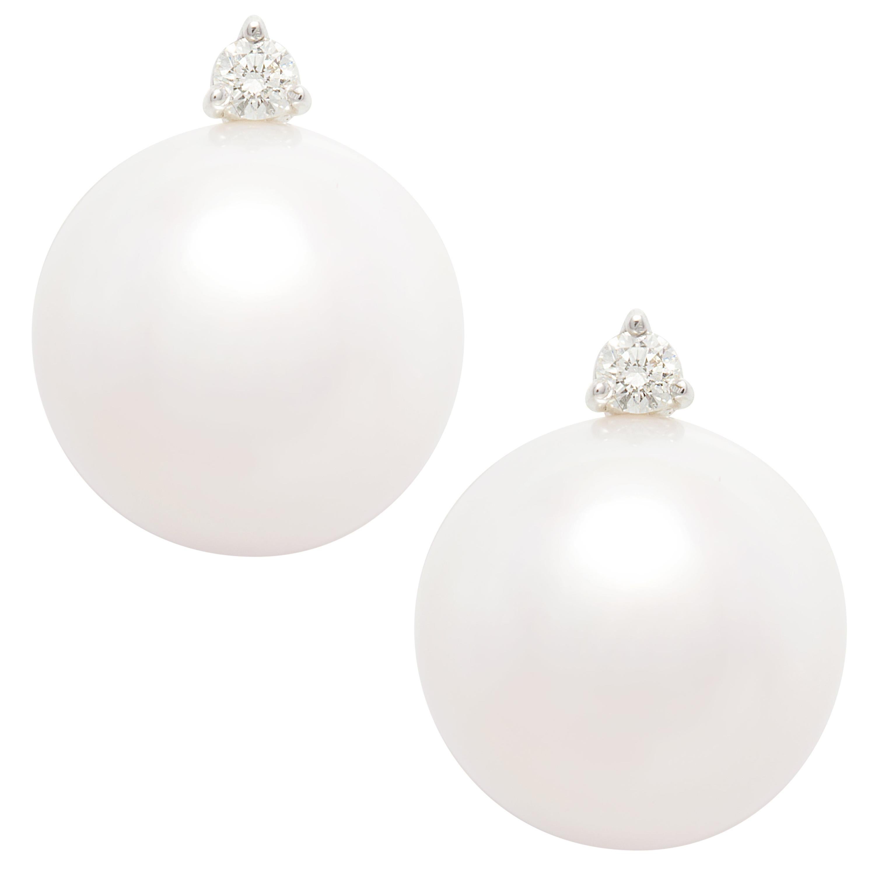 Pearl and Diamond White Gold Clip-On Earrings Design by Ella Gafter For Sale
