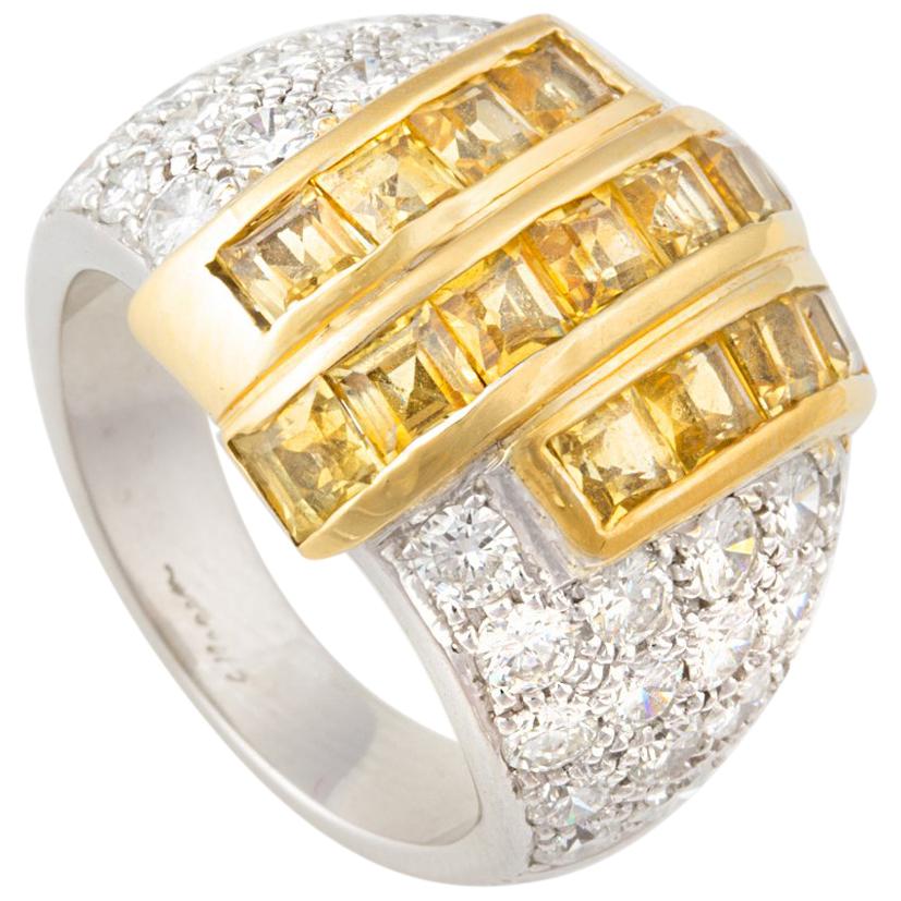 Ella Gafter Diamond Yellow Sapphire Cocktail Ring For Sale