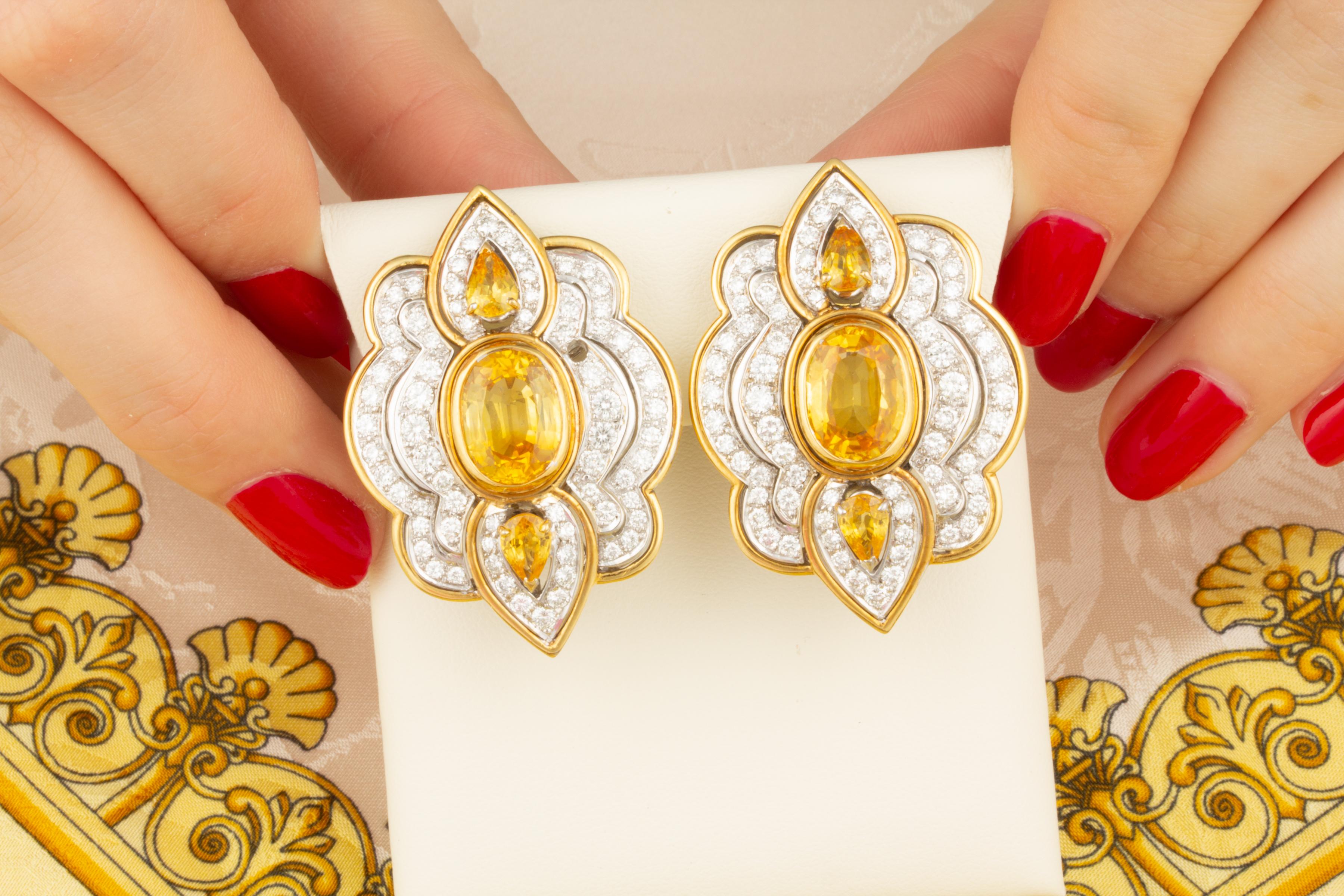 Brilliant Cut Ella Gafter Yellow Sapphire Diamond Earrings For Sale
