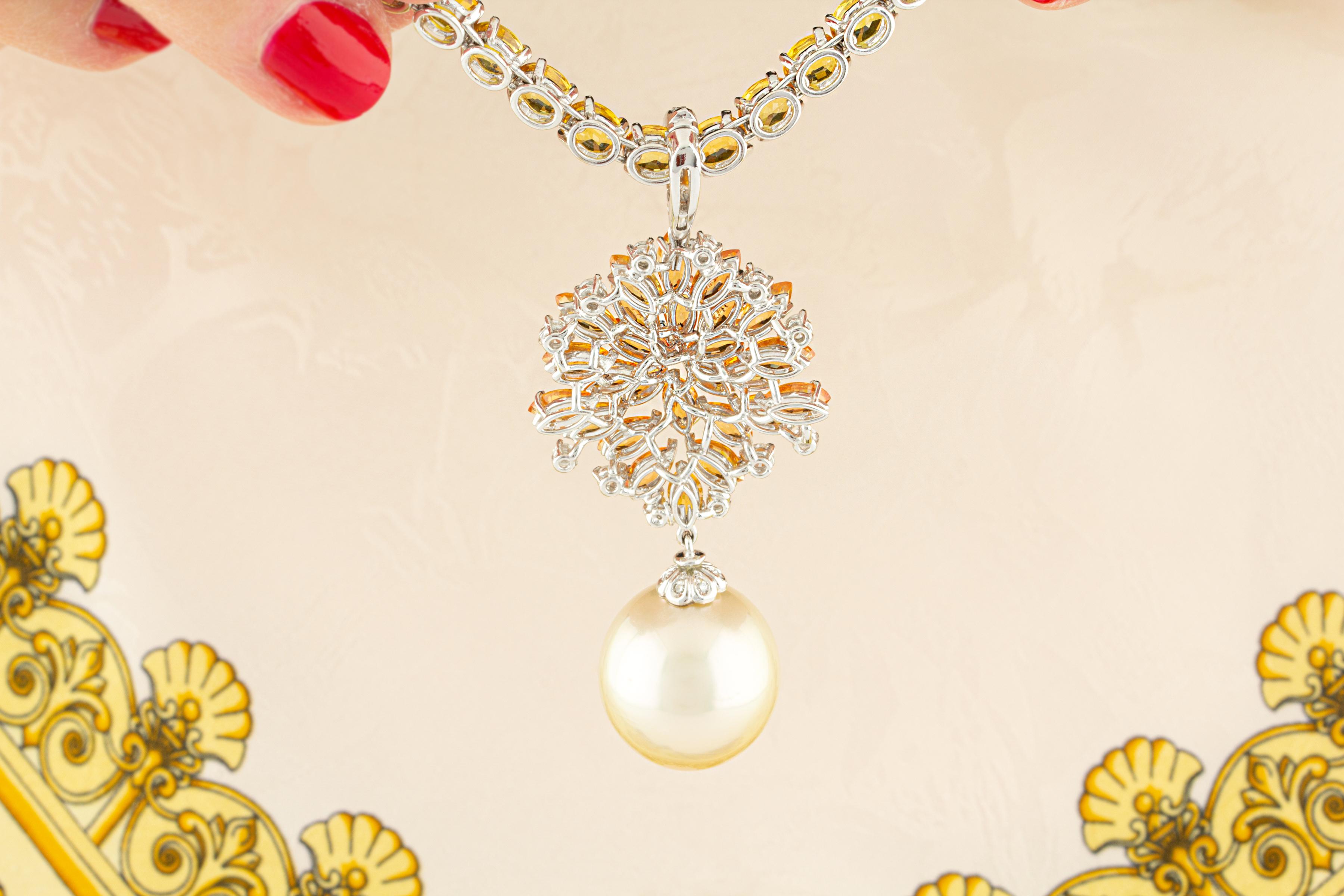 Brilliant Cut Ella Gafter Yellow Sapphire Diamond Necklace For Sale