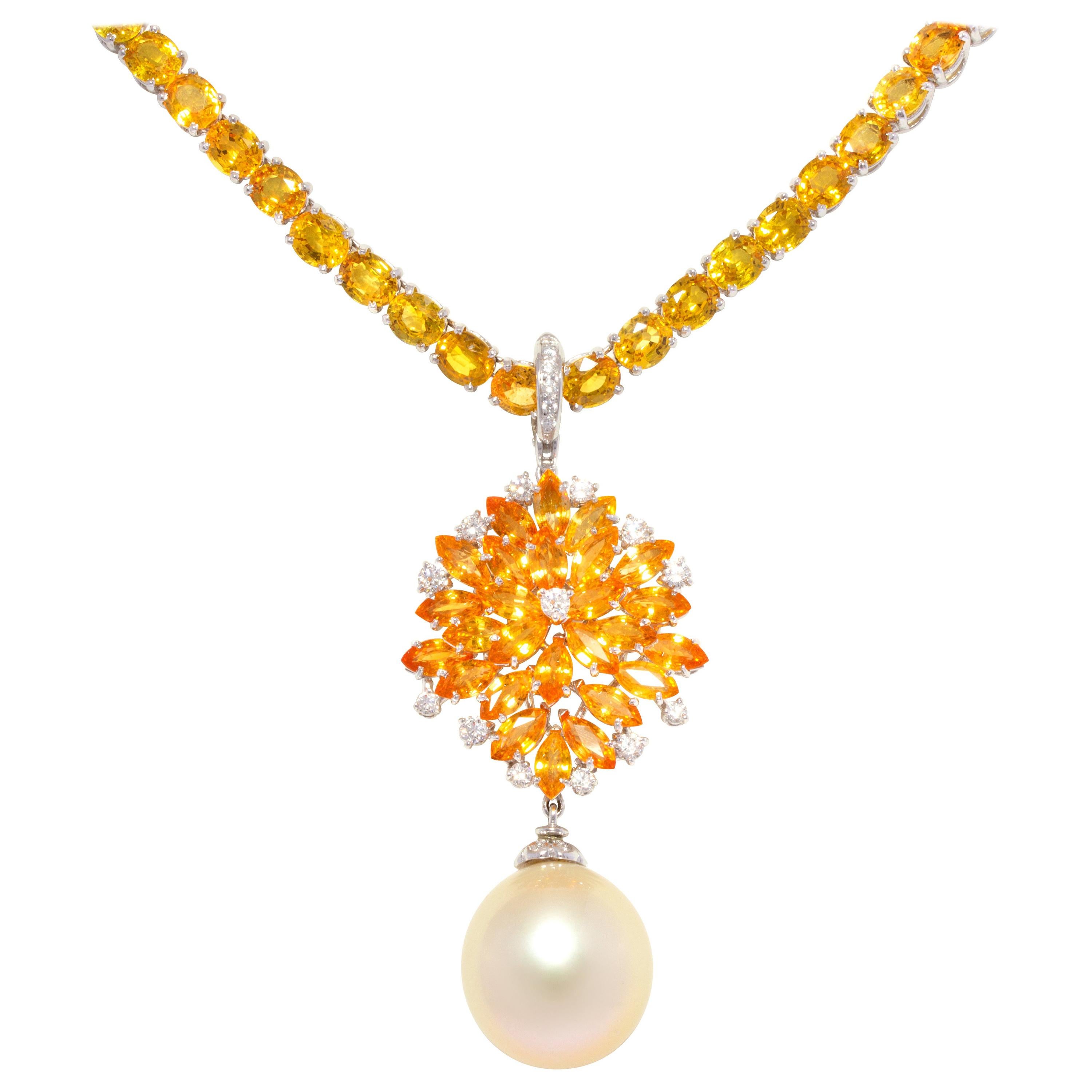 Ella Gafter Yellow Sapphire Diamond Necklace For Sale