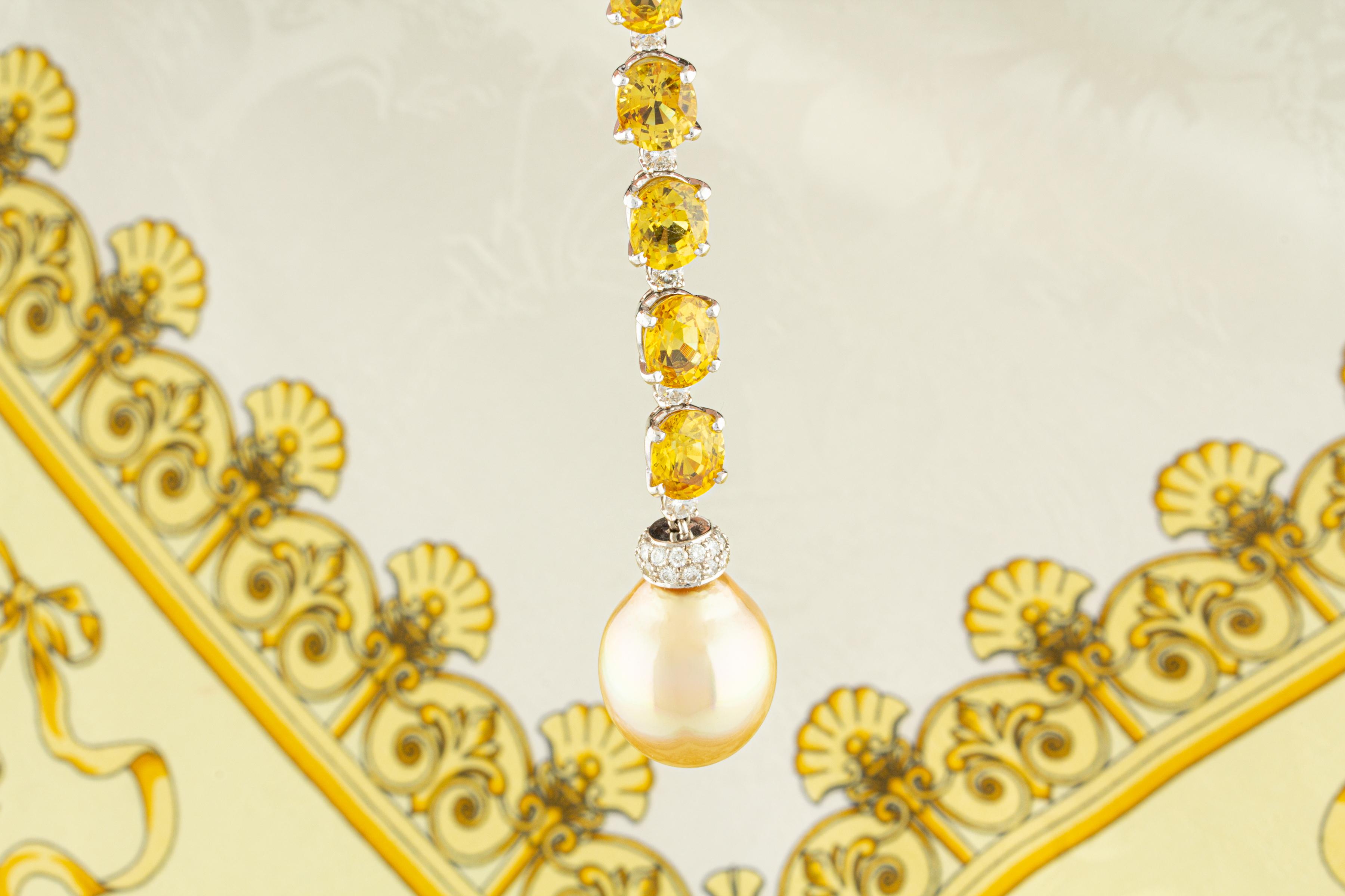 Ella Gafter Yellow Sapphire Diamond Pearl Necklace For Sale 5