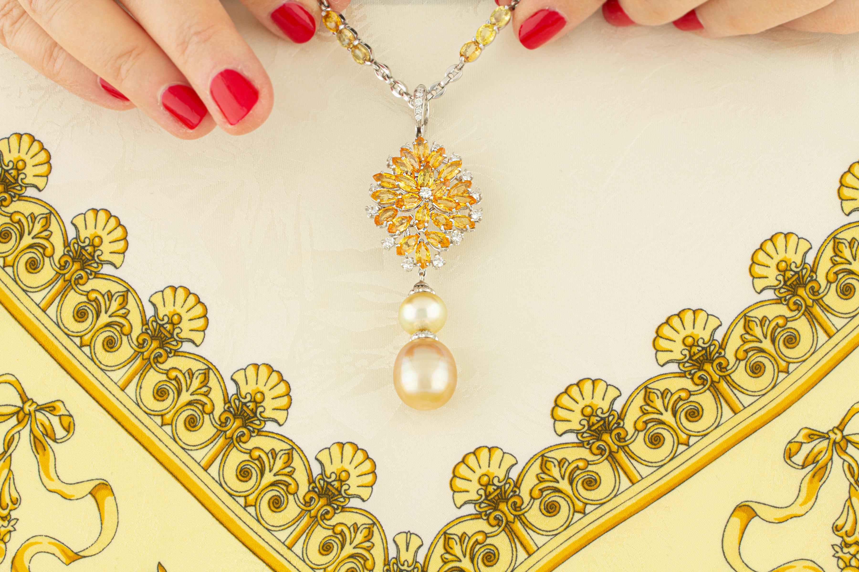 Artist Ella Gafter Yellow Sapphire Diamond Pearl Necklace For Sale