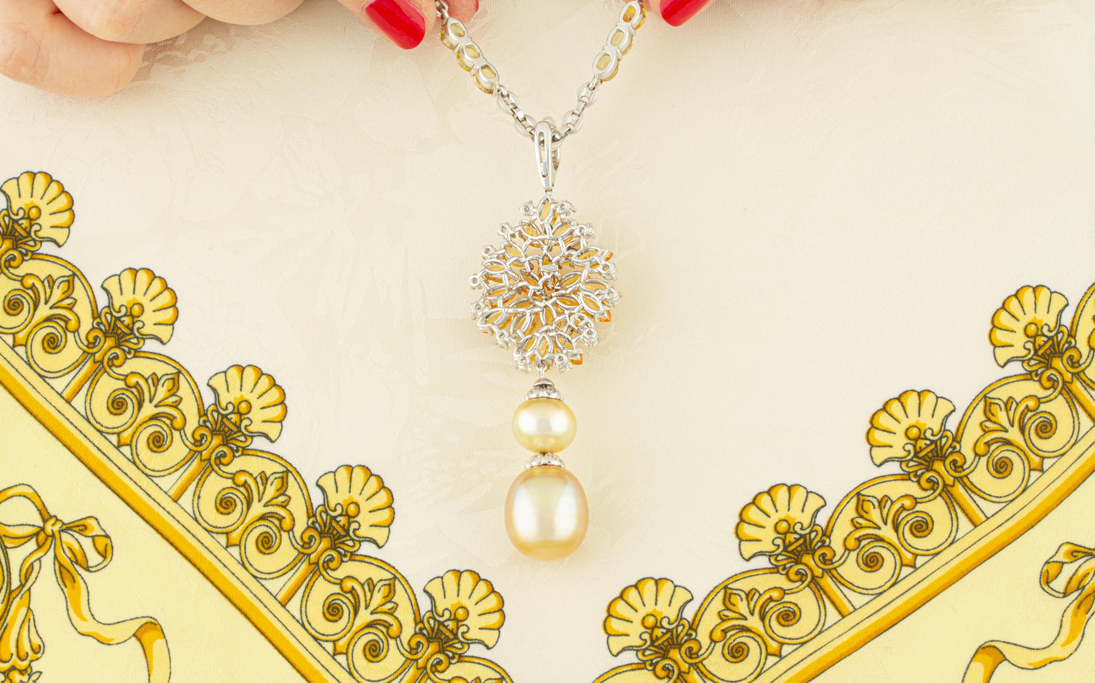 Taille Marquise Ella Gafter Collier de perles en saphir jaune et diamants en vente