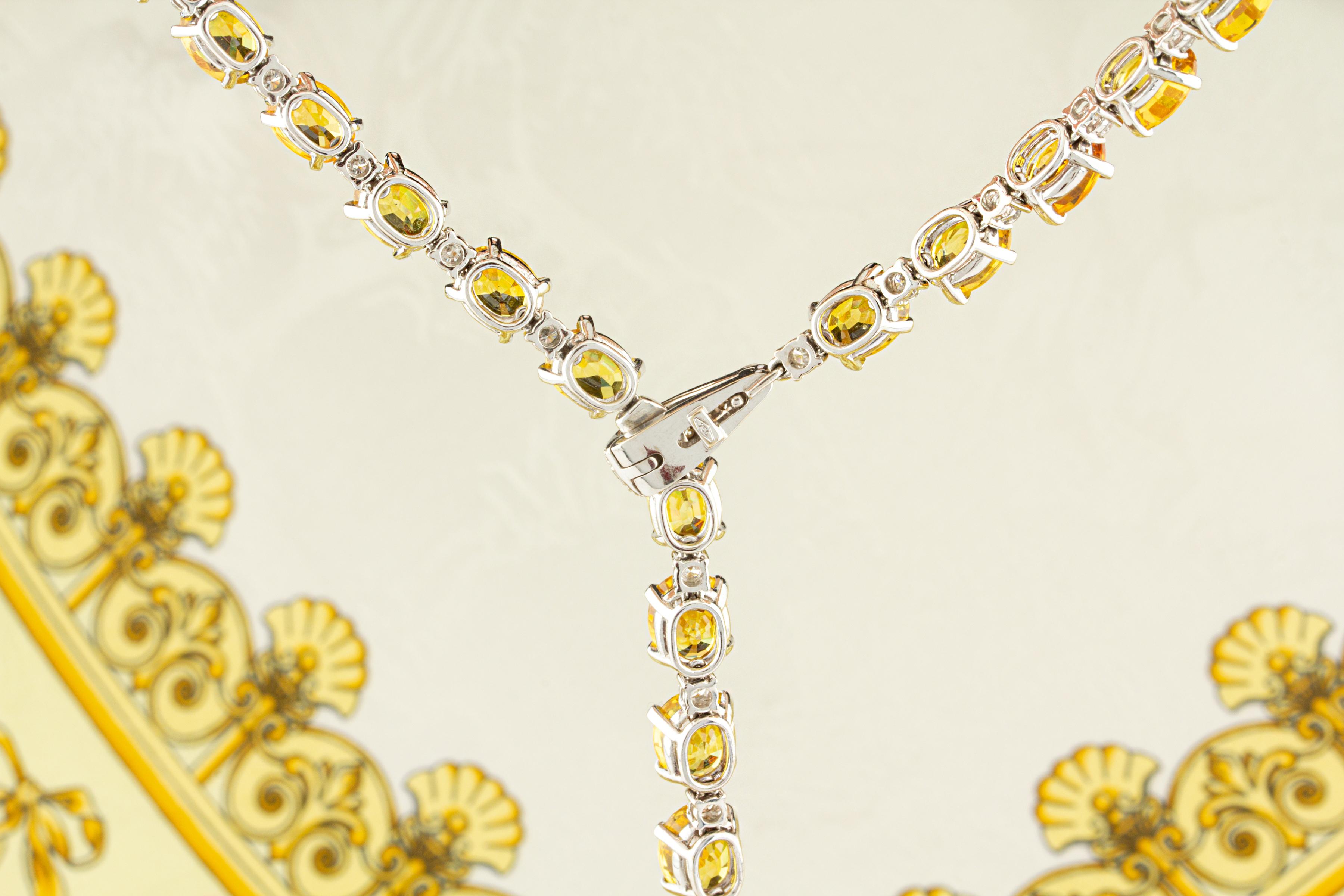 Oval Cut Ella Gafter Yellow Sapphire Diamond Pearl Necklace For Sale