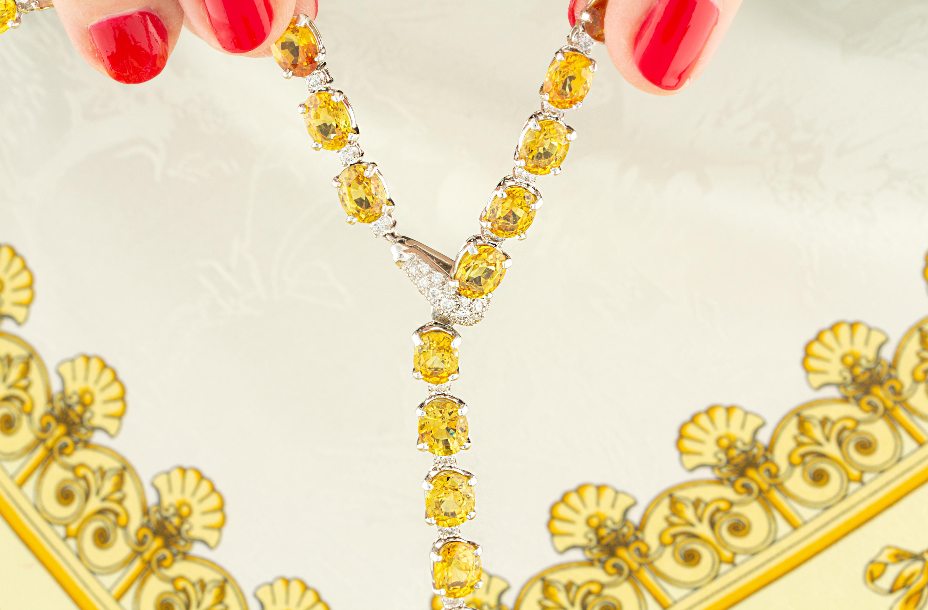 Ella Gafter Yellow Sapphire Diamond Pearl Necklace In New Condition For Sale In New York, NY