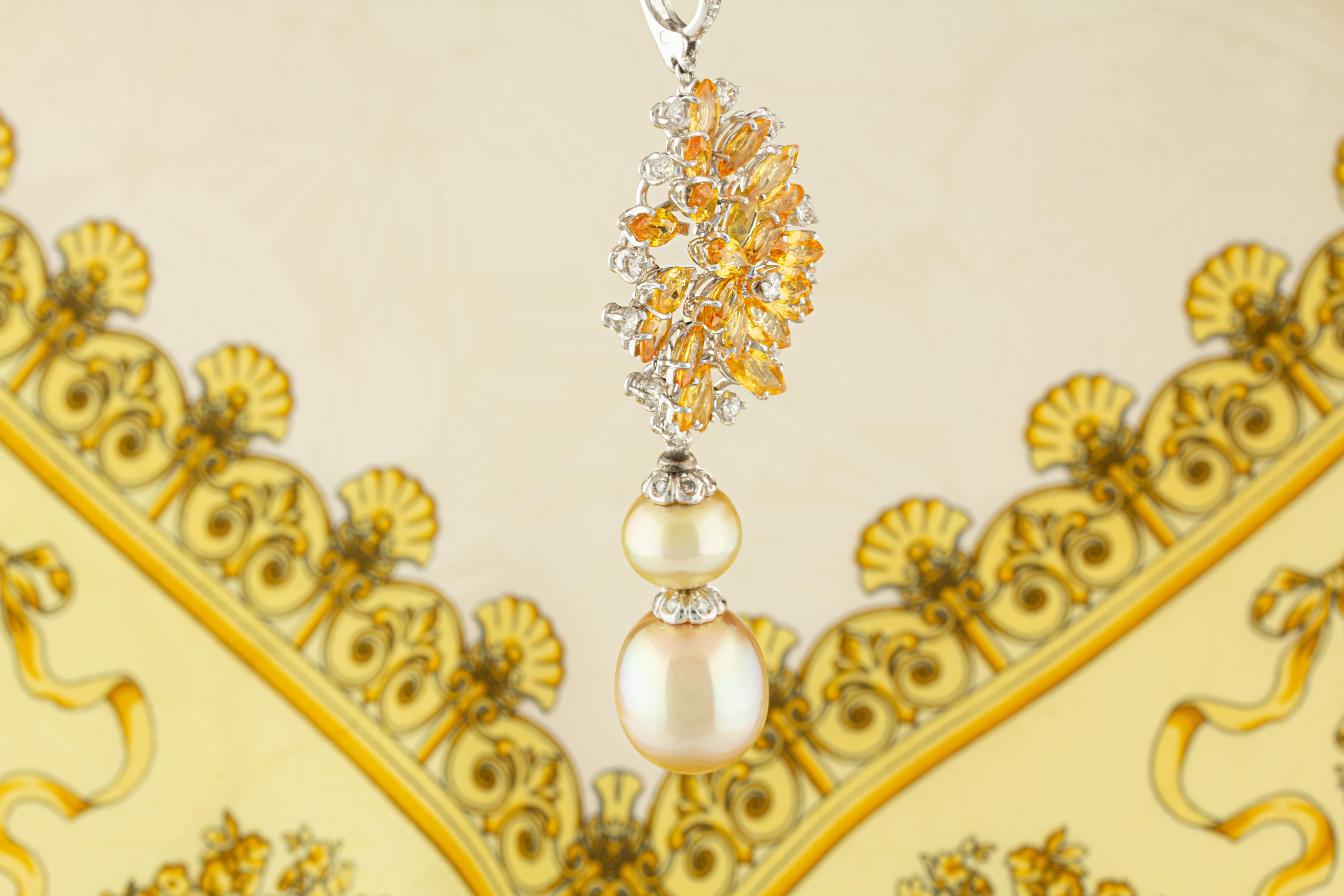 Ella Gafter Collier de perles en saphir jaune et diamants en vente 1