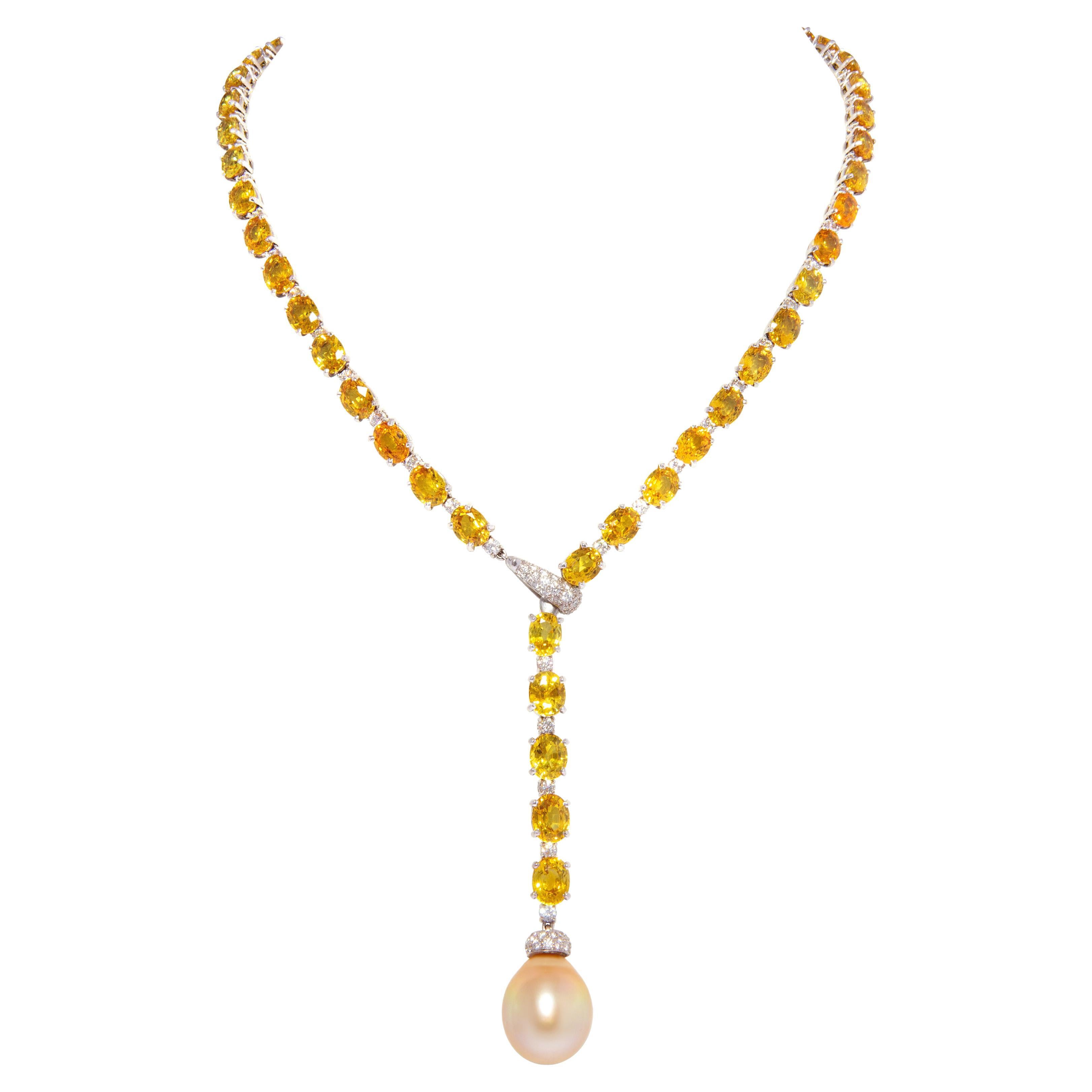 Ella Gafter Yellow Sapphire Diamond Pearl Necklace