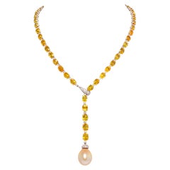 Ella Gafter Yellow Sapphire Diamond Pearl Necklace