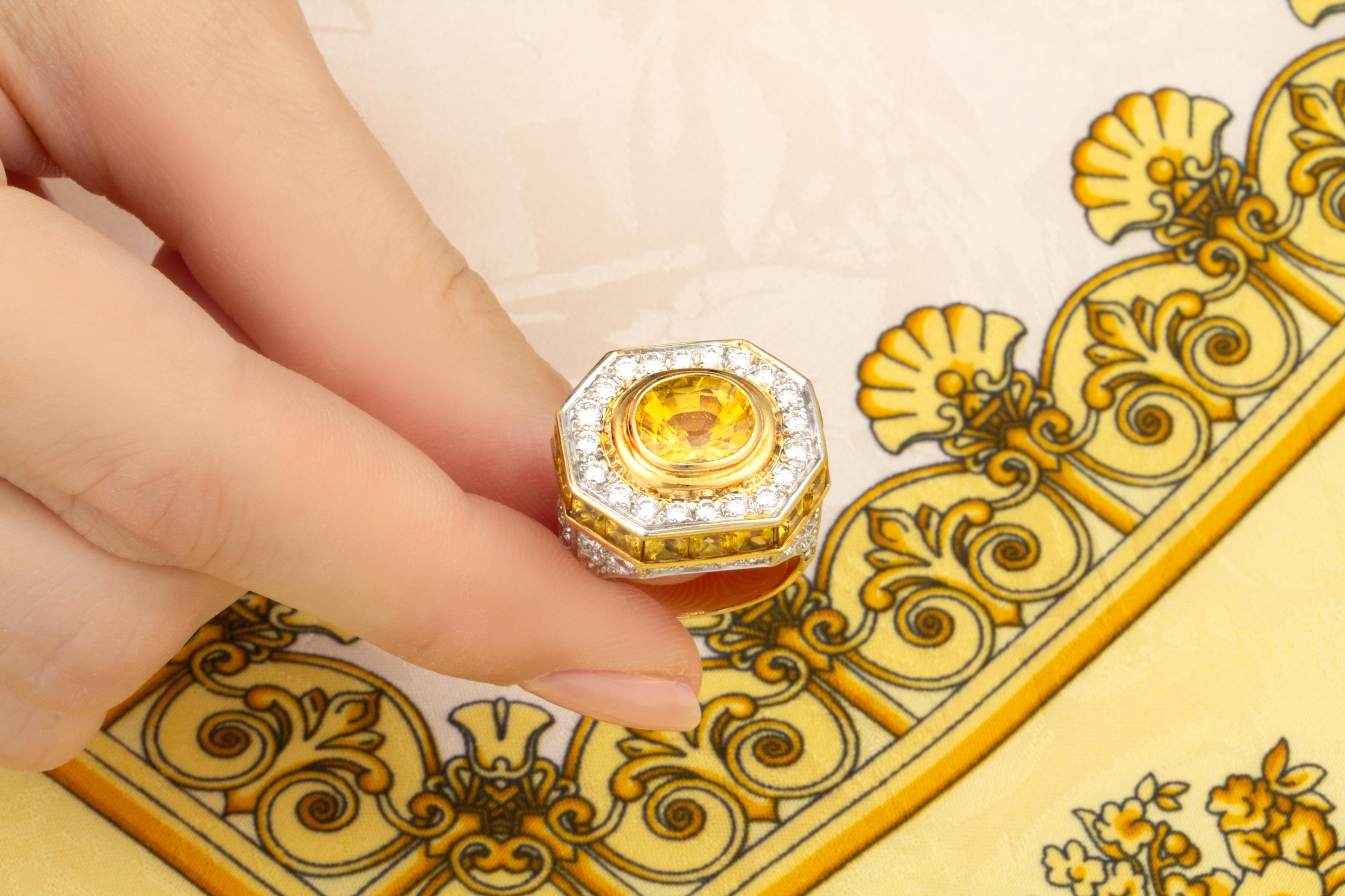 Artist Ella Gafter Yellow Sapphire Diamond Ring For Sale