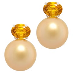 Ella Gafter Boucles d'oreilles à clip en saphir jaune et perle d'or