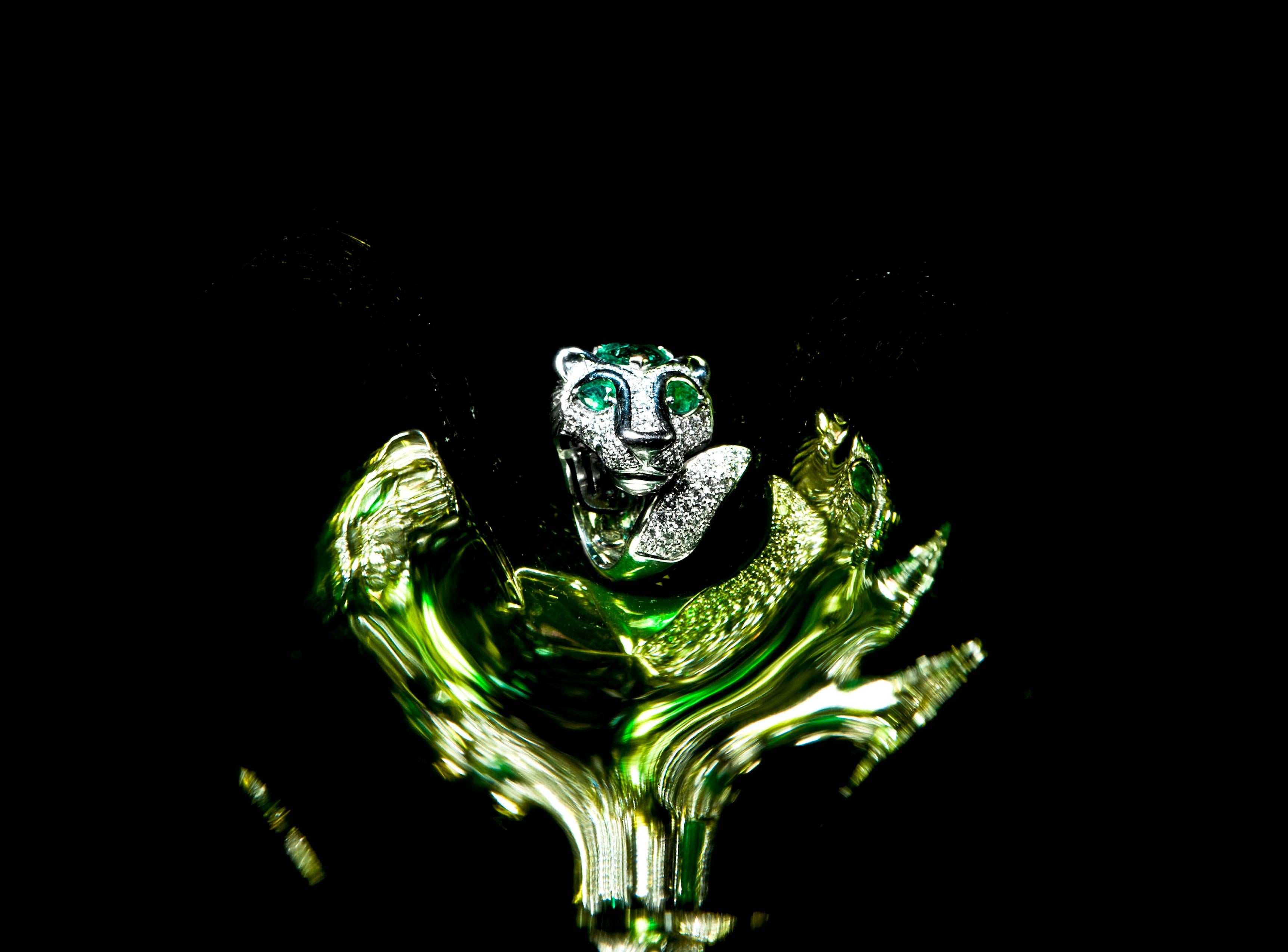 Women's or Men's Ella Gafter Leo Emerald Diamond Zodiac Ring For Sale