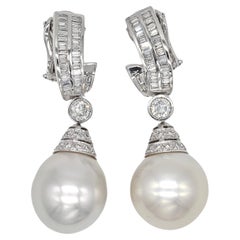 Ella Gem 18 mm. South Sea Pearl 3.70 Ct Diamond 18 KT Earrings