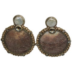 Ella K Mother of Pearl and Swarovski Clip Earrings