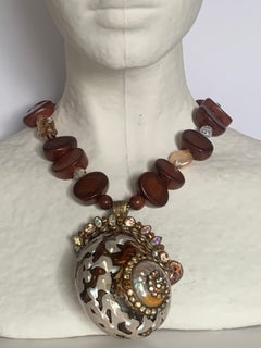 Ella K Shell, Coin Pearl, and Wood Bead One of a Kind Necklace