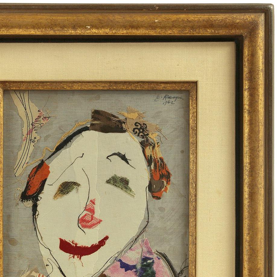 Genre: Other
Subject: Figures
Medium: Fabric, textile collage
Surface: Board
Dimensions: 9 1/2 x 8 1/2 x 
Dimensions w/Frame: 16 1/2 x 15

Ella Raayoni was born in Vienna, Austria and came to Israel when she was eight years old.  Aside from her