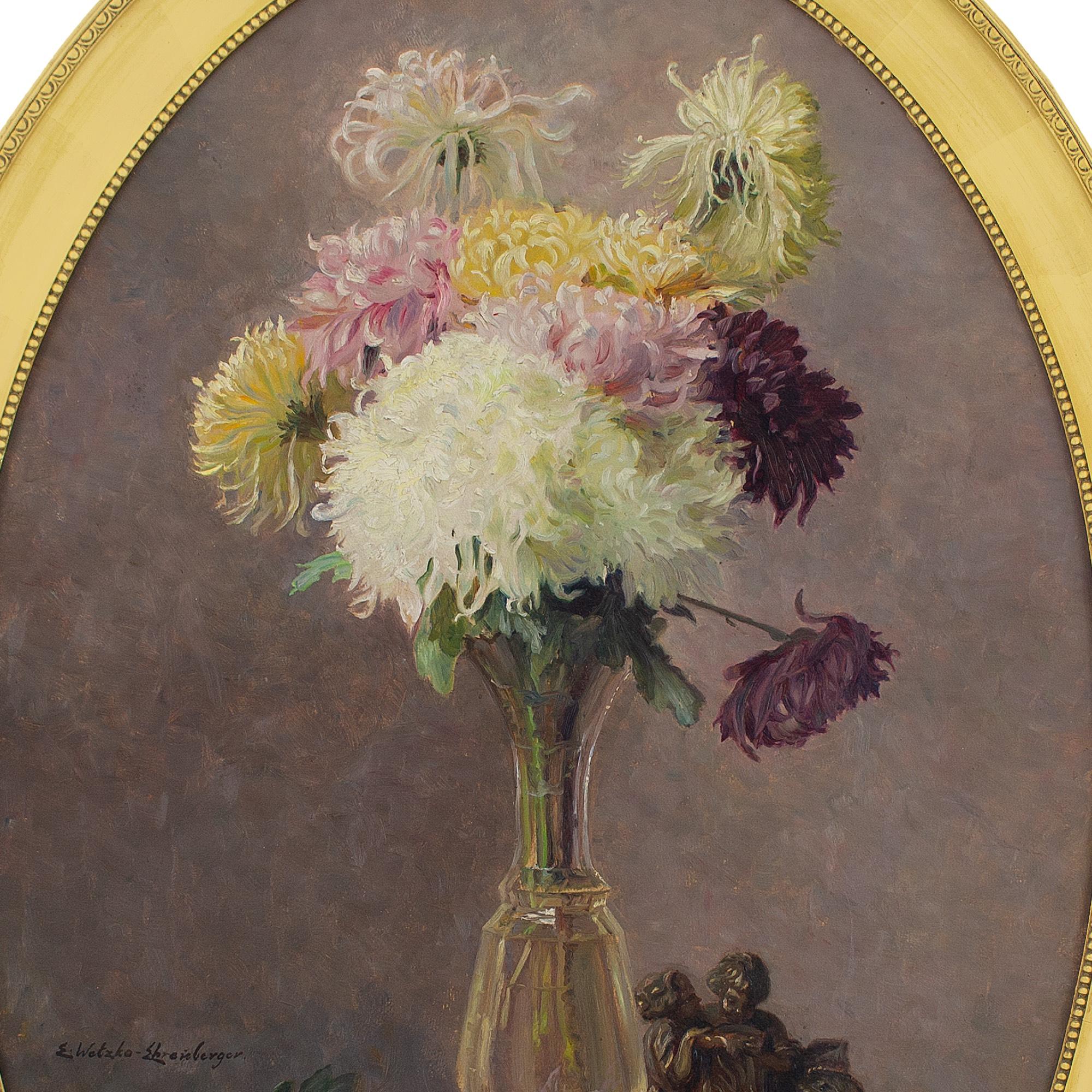 Ella Wetzko-Ehrenberger, Nature morte avec chrysanthèmes, peinture à l'huile en vente 5