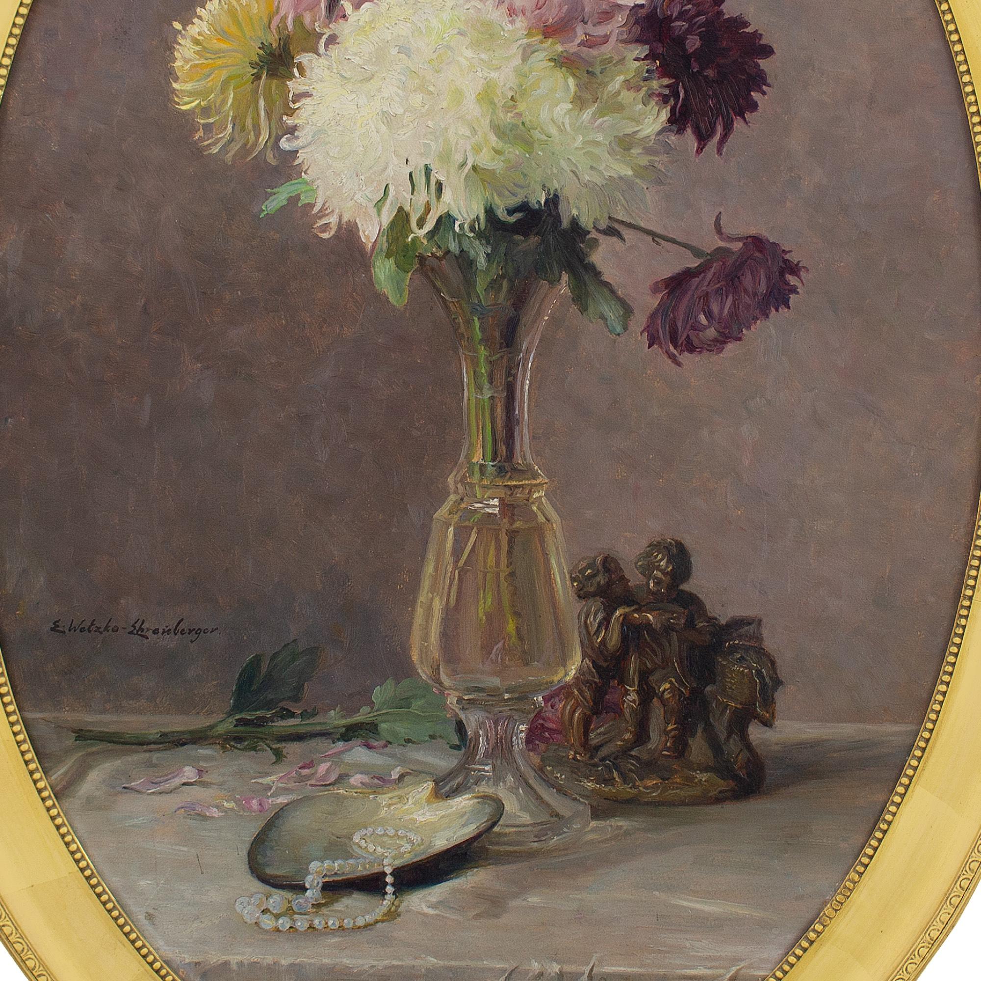 Ella Wetzko-Ehrenberger, Nature morte avec chrysanthèmes, peinture à l'huile en vente 6