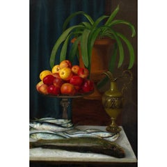 Helene Krebs, Still Life With Apples & Fish, Oil Painting