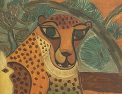 Regno pacifico Giaguaro con due conigli Pittura moderna del Medioevo