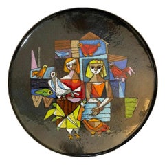 Vintage Ellamarie and Jackson Wooley Enamel Plate, Bowl, Fire Painting, Signed