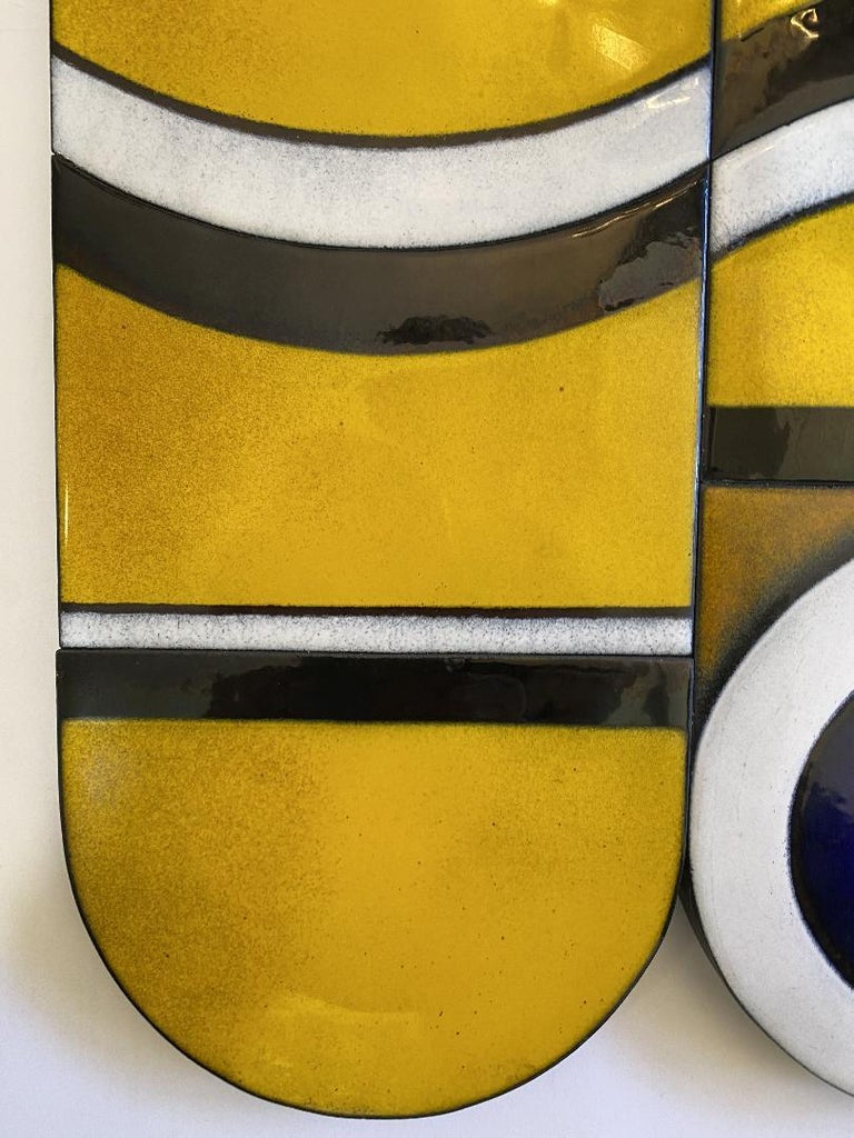 Ellamarie Woolley, Wall Enamel, Painting on Fire, Geometric, Signed in Back For Sale at 1stDibs