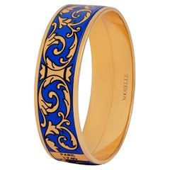 Blue Hand-Painted Gold-Plated Stainless Steel Bangle with Fire Enamel Detail