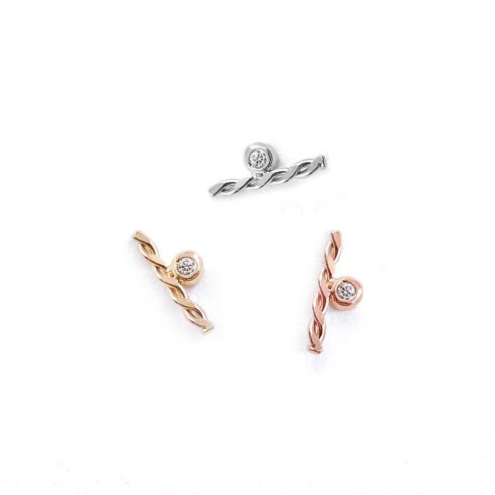 Ellean Diamond Accent Twist Bar Stud Threader Earrings 18 Karat For Sale 7
