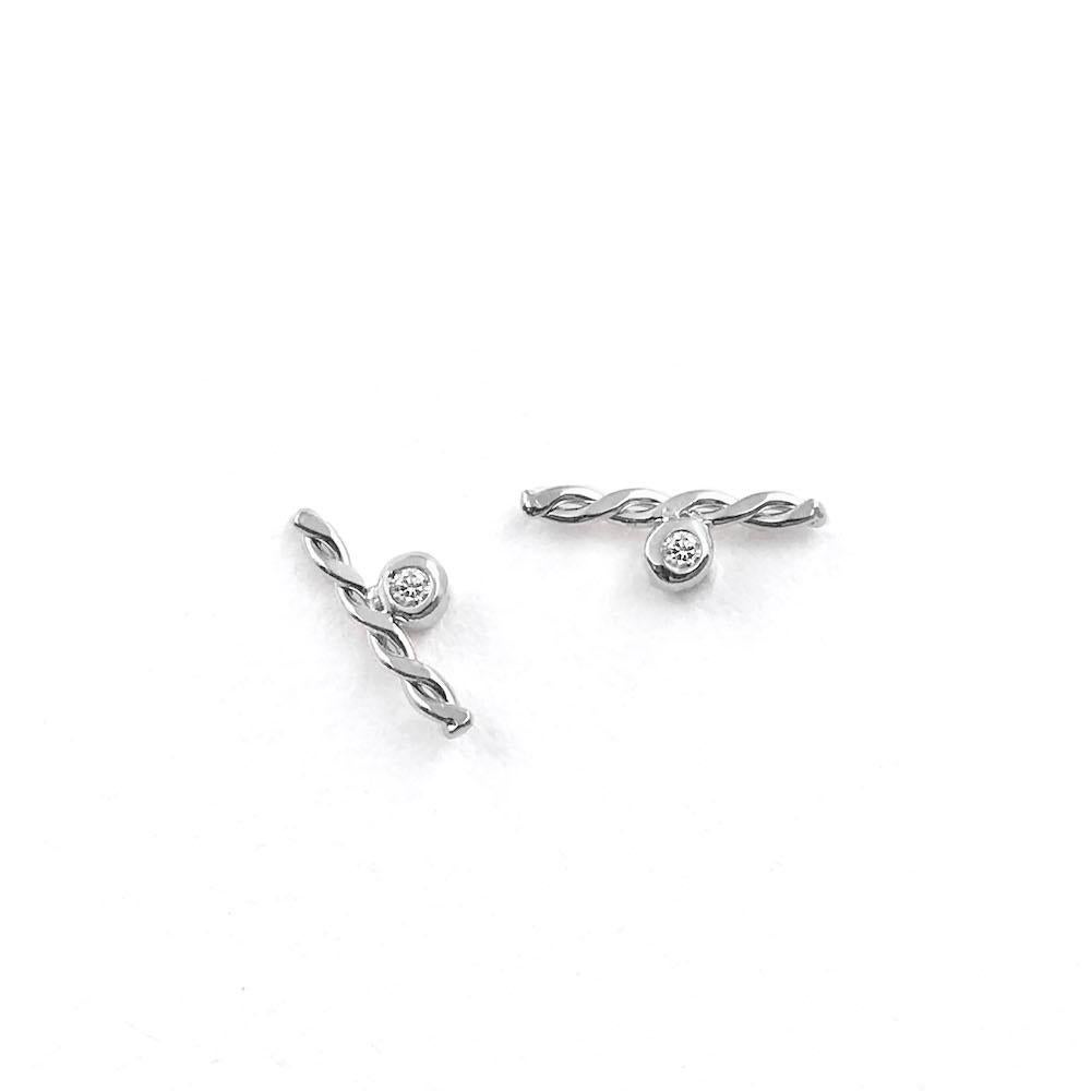 Ellean Diamond Accent Twist Bar Stud Threader Earrings 18 Karat For Sale 10