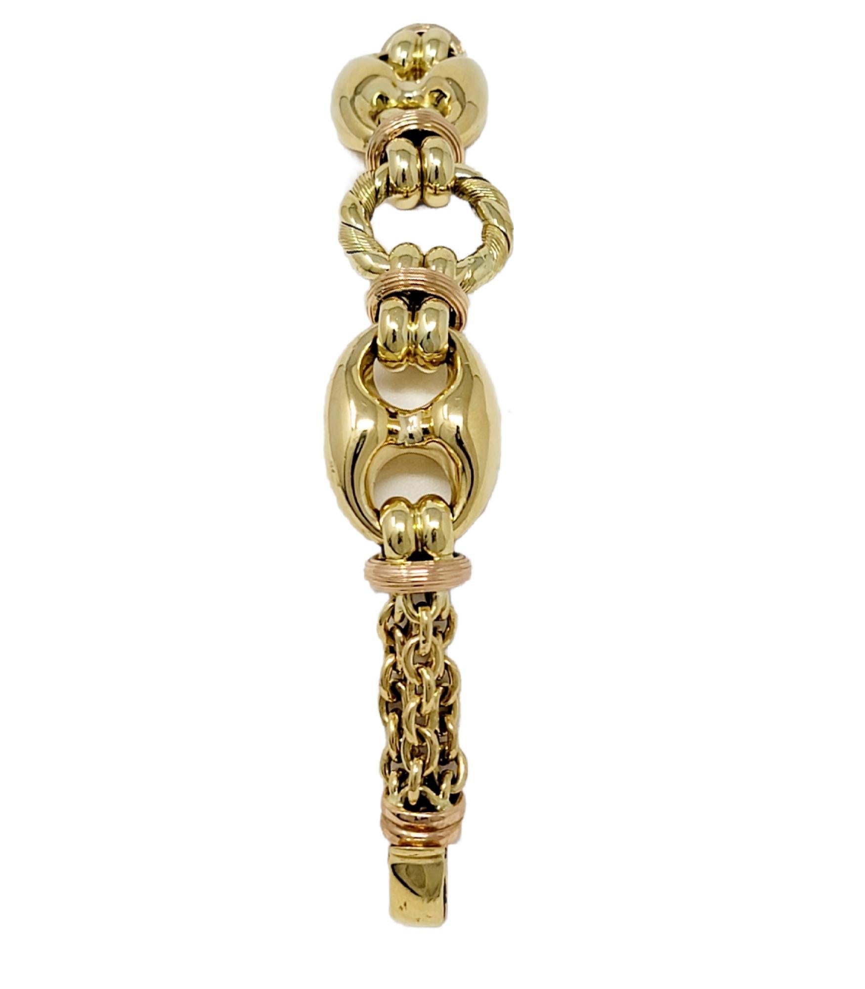 Elledue Italian 18 Karat Yellow Gold Asymmetrical Chain Link Bracelet with Ruby 2