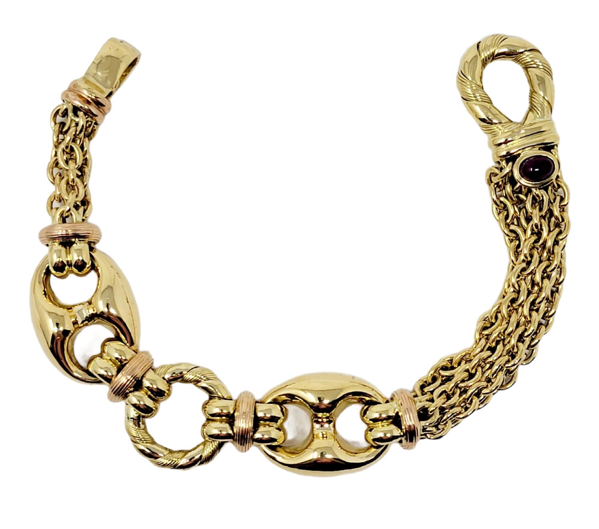 Elledue Italian 18 Karat Yellow Gold Asymmetrical Chain Link Bracelet with Ruby 3