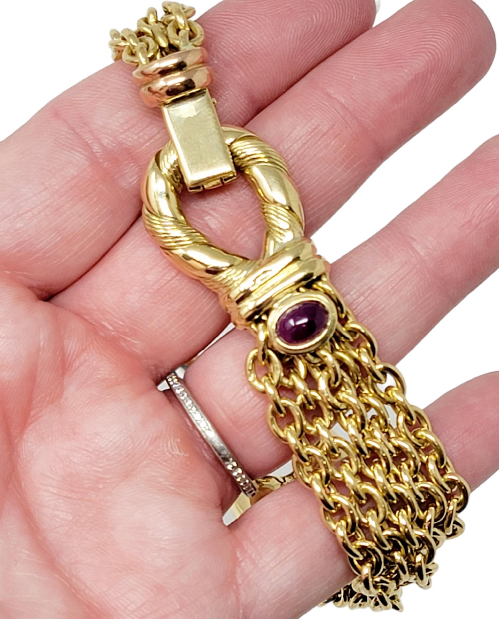 Elledue Italian 18 Karat Yellow Gold Asymmetrical Chain Link Bracelet with Ruby 4