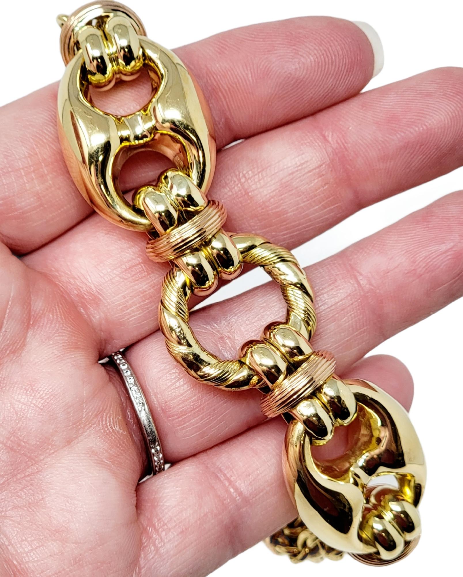 Elledue Italian 18 Karat Yellow Gold Asymmetrical Chain Link Bracelet with Ruby 5