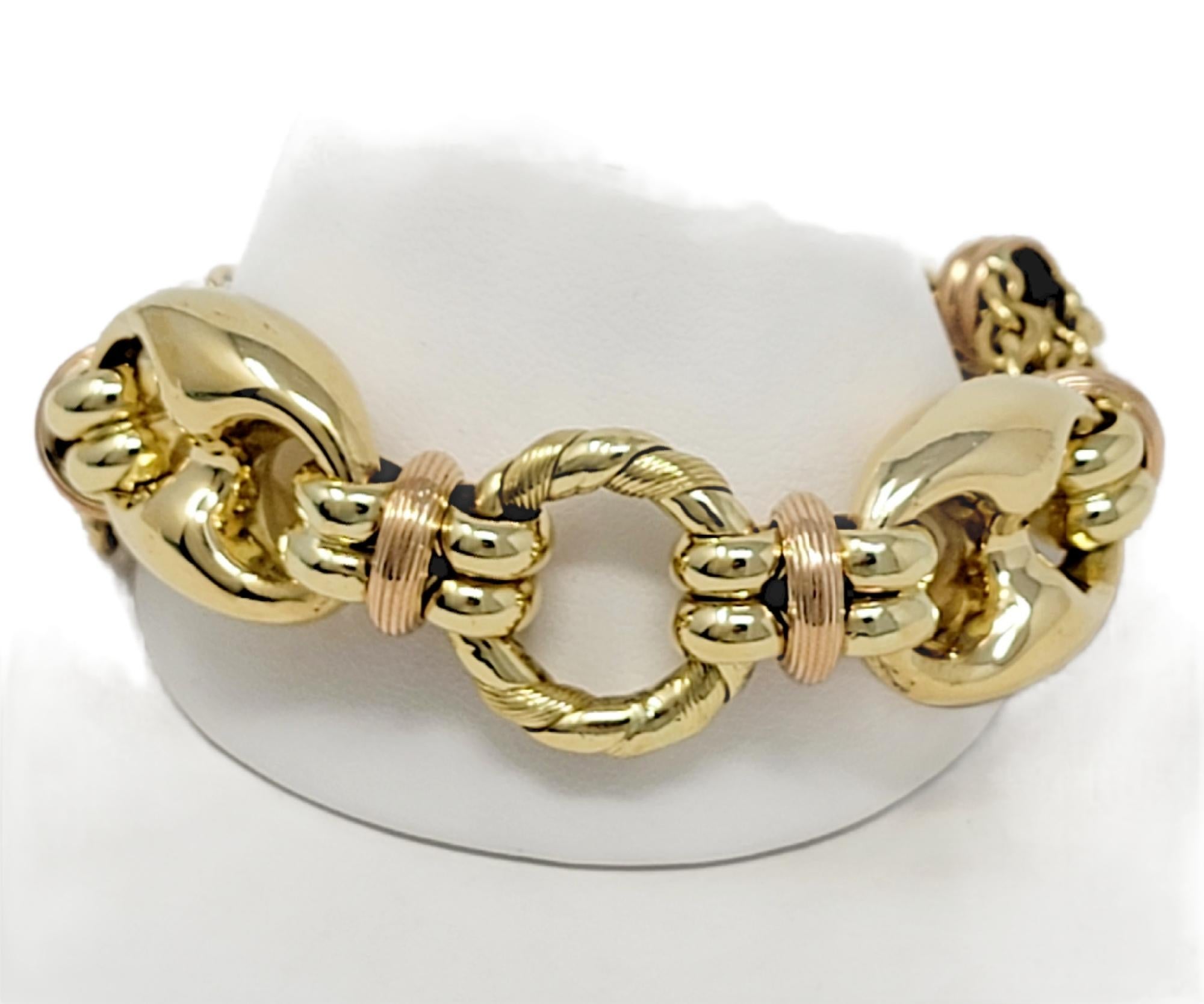 Elledue Italian 18 Karat Yellow Gold Asymmetrical Chain Link Bracelet with Ruby 7