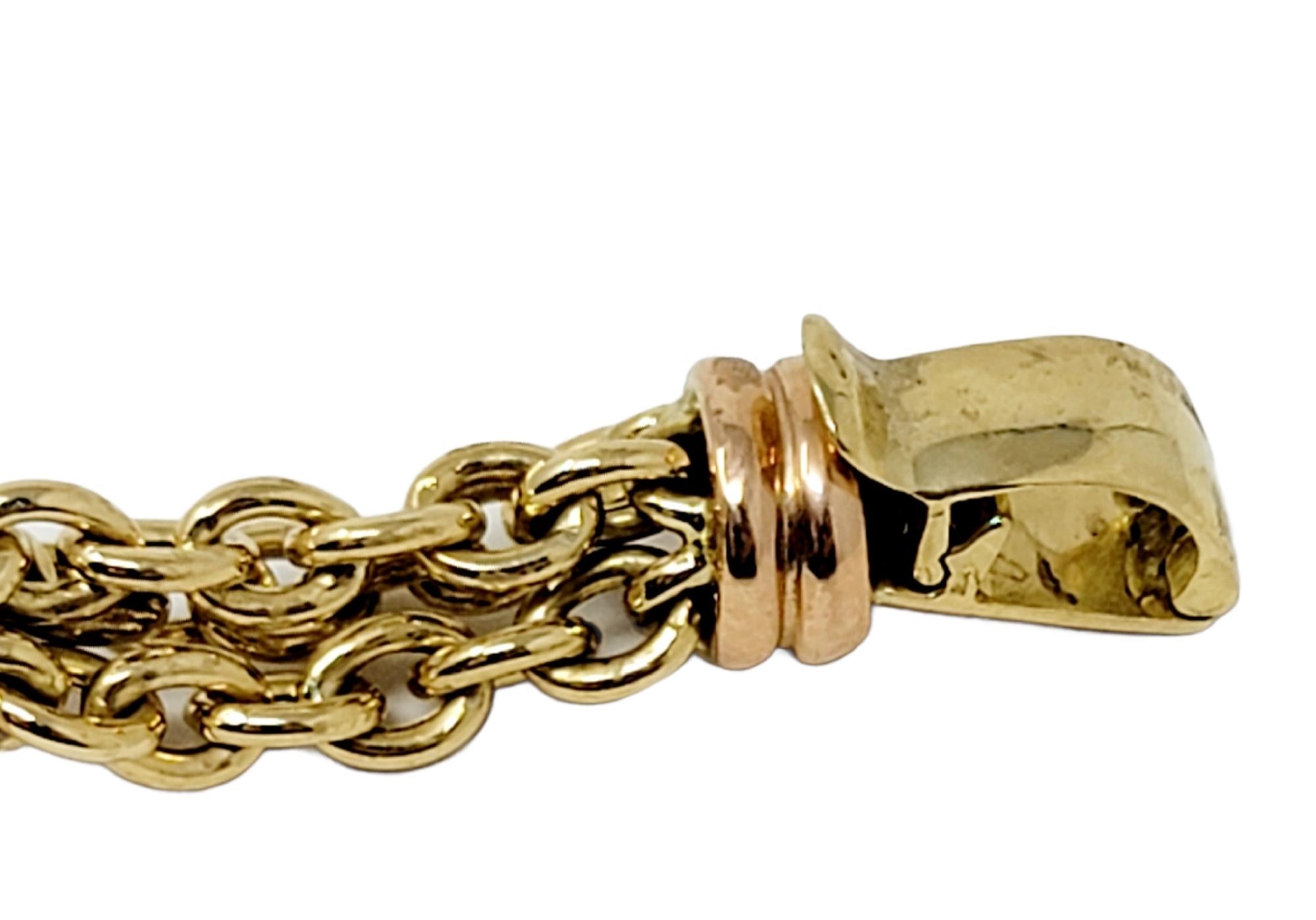 Cabochon Elledue Italian 18 Karat Yellow Gold Asymmetrical Chain Link Bracelet with Ruby