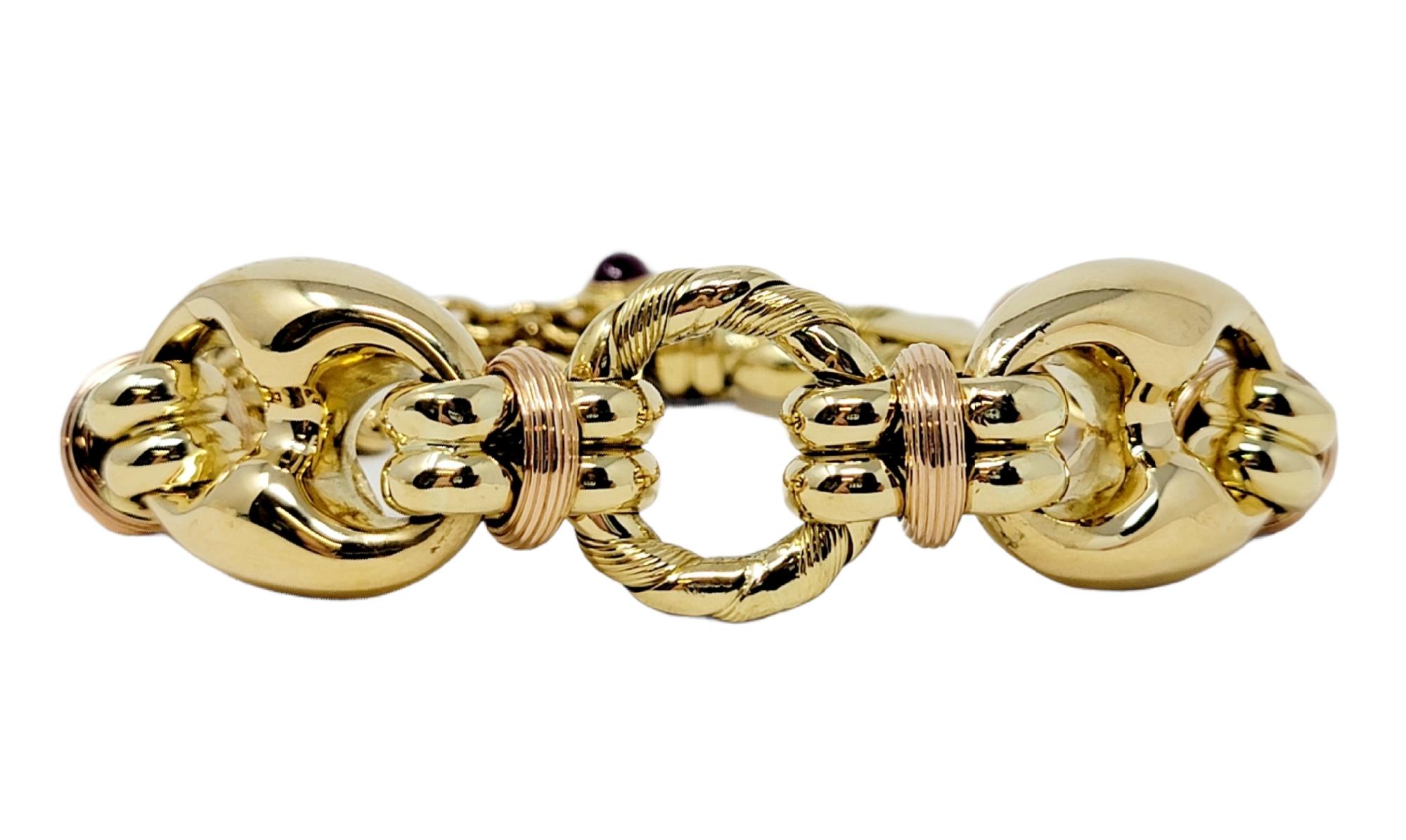 Women's Elledue Italian 18 Karat Yellow Gold Asymmetrical Chain Link Bracelet with Ruby
