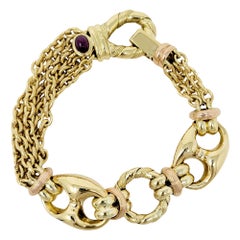 Elledue Italian 18 Karat Yellow Gold Asymmetrical Chain Link Bracelet with Ruby