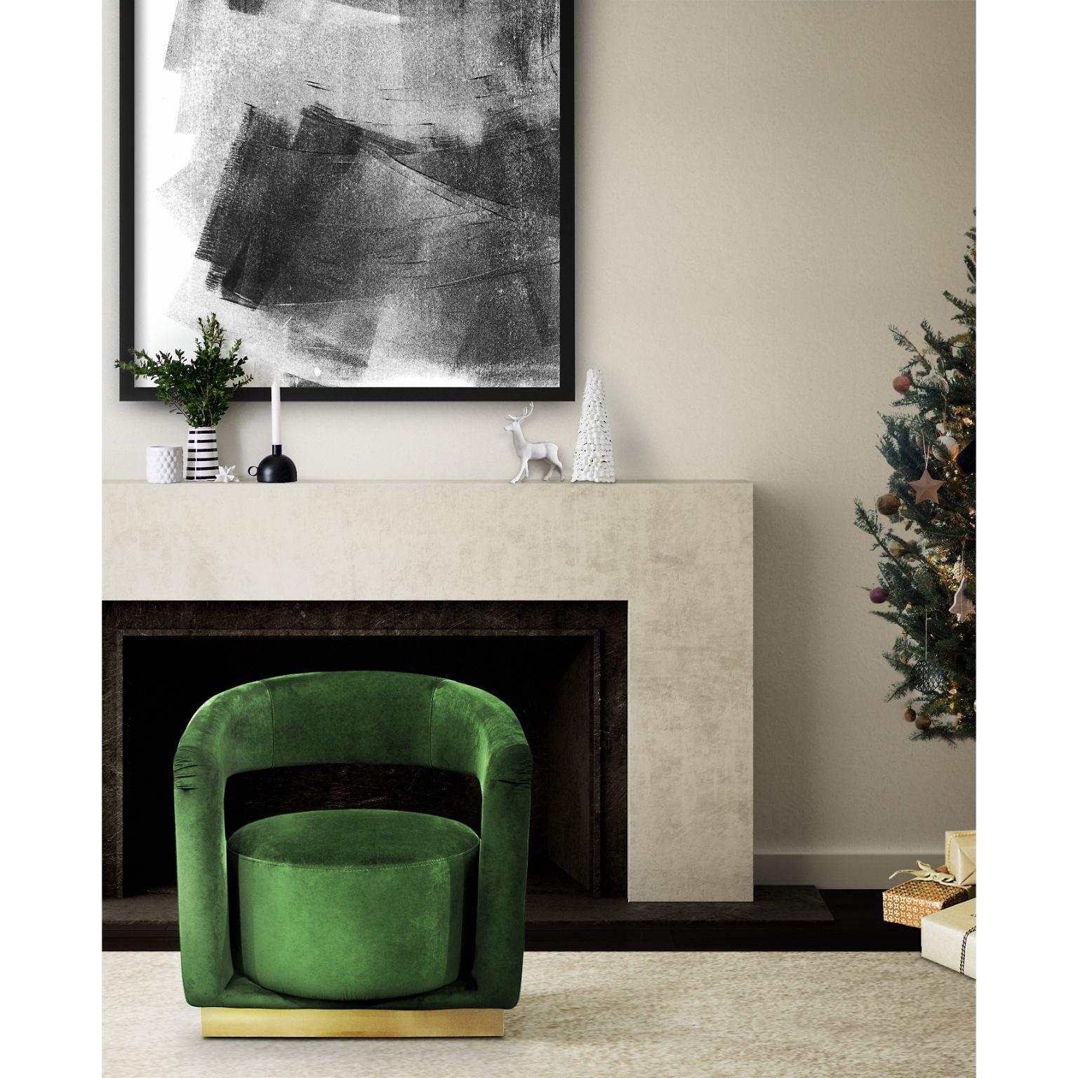Contemporary Ellen Armchair in Green Velvet For Sale