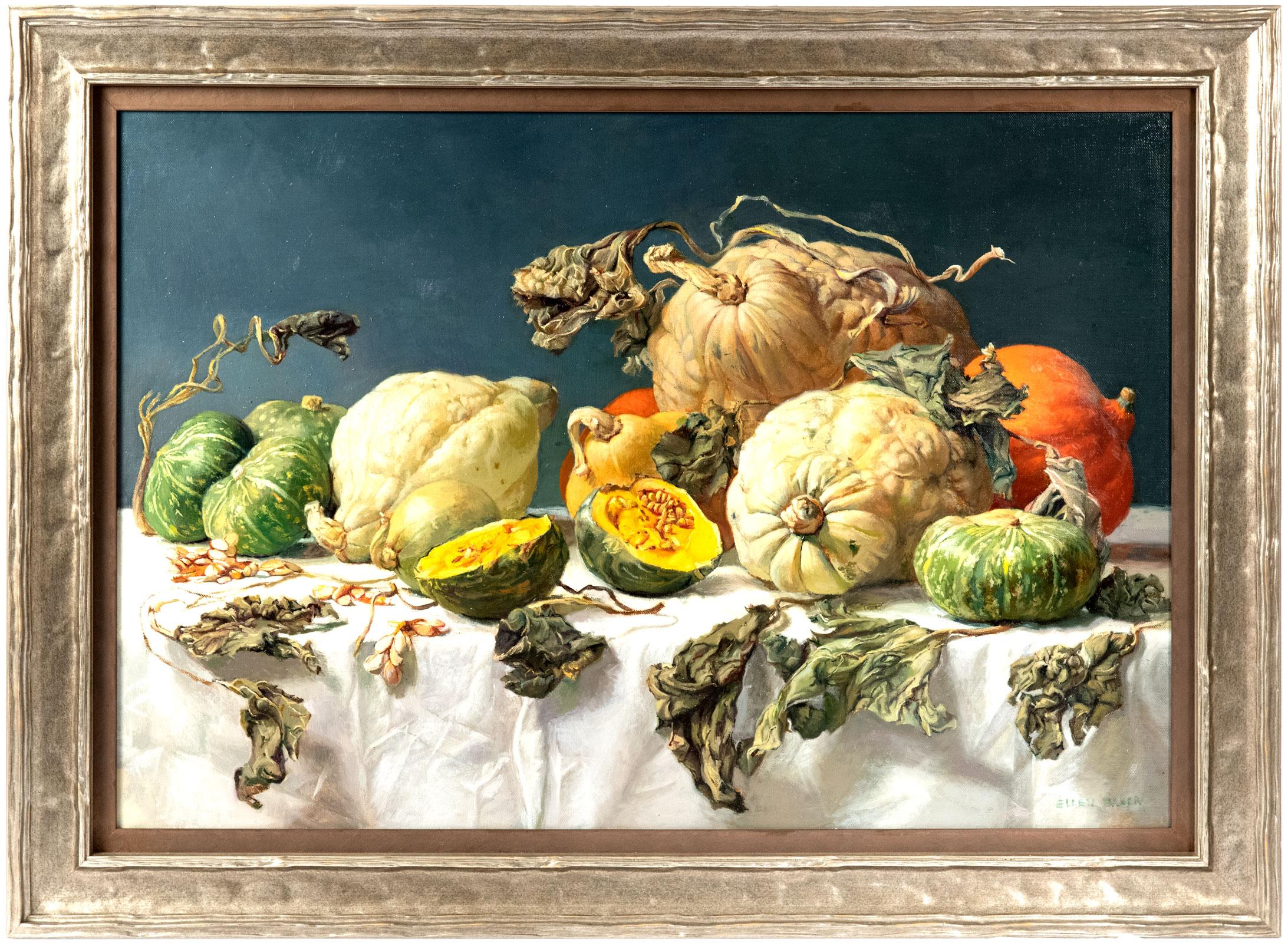 Painting in isolation for decades, Ellen Baker has been carefully honing her skills through daily meticulous paintings of ordinary objects and seasonal produce that are pulled from her own garden. Baker works in the tradition of seventeenth-century