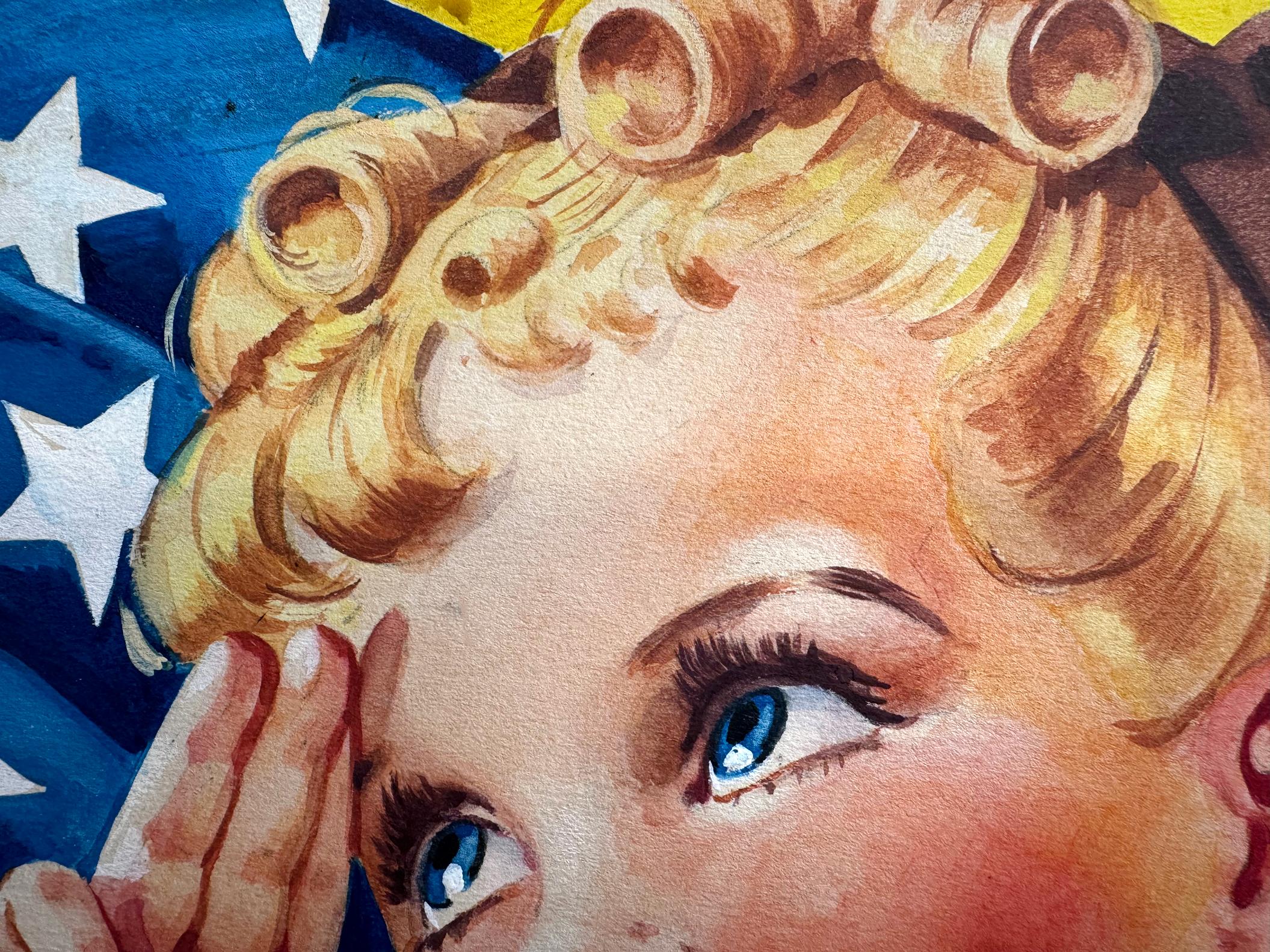 Ragazza scout bionda di metà secolo - Saluto patriottico con bandiera americana in vendita 5