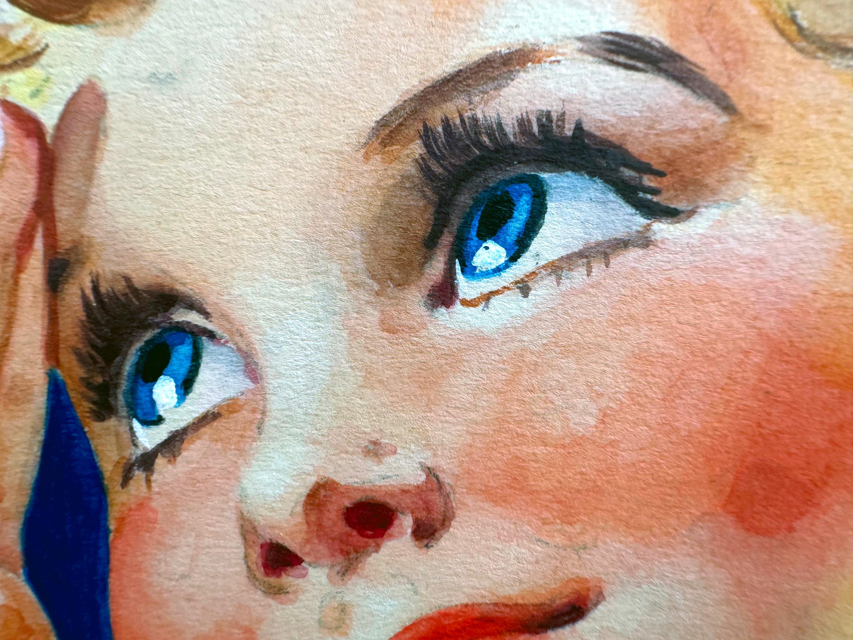 Ragazza scout bionda di metà secolo - Saluto patriottico con bandiera americana in vendita 1